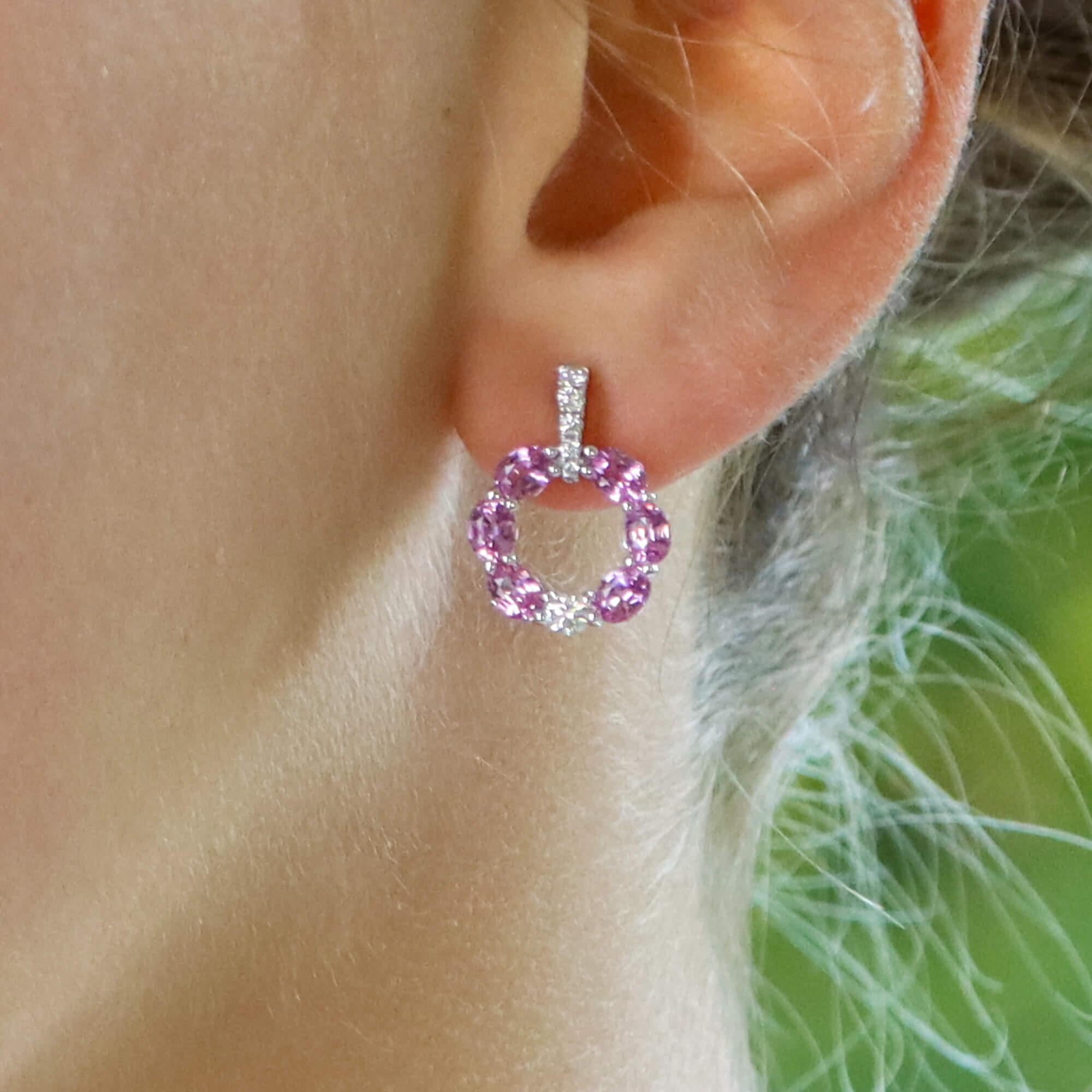 Contemporary Patel Pink Sapphire and Diamond Earrings in 18k White Gold For Sale 1