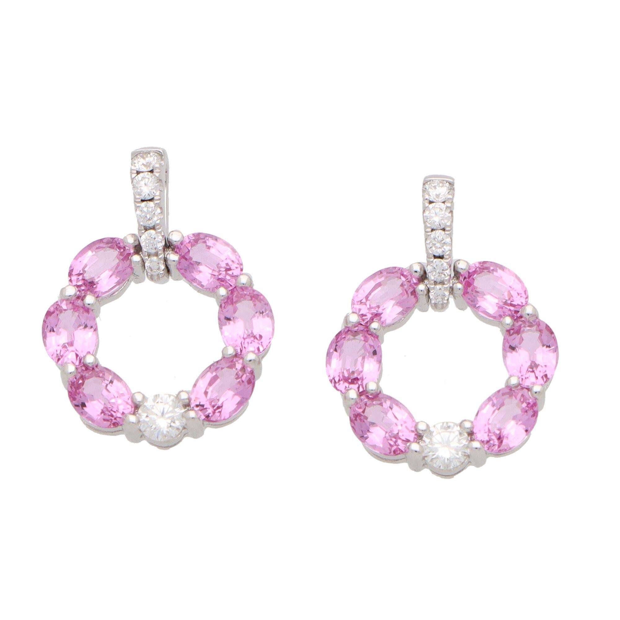 Contemporary Patel Pink Sapphire and Diamond Earrings in 18k White Gold In Good Condition For Sale In London, GB