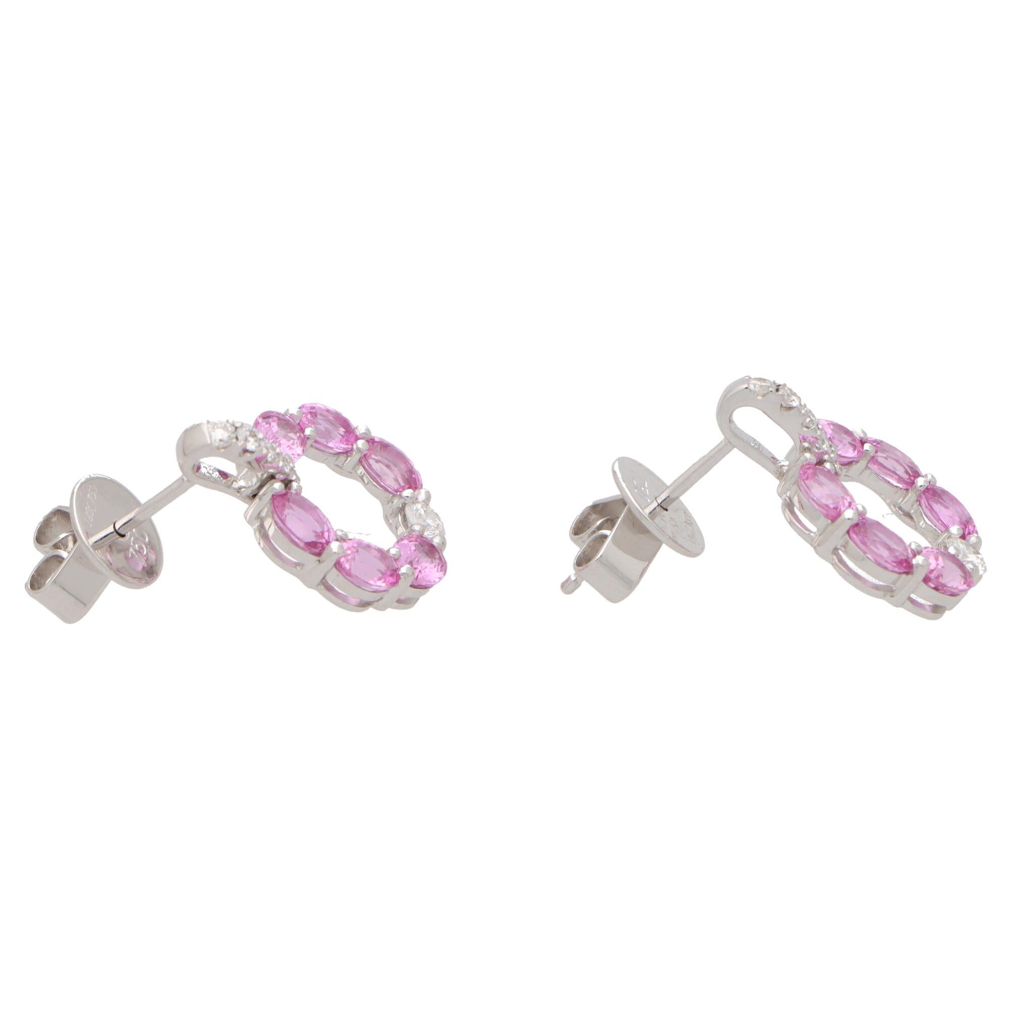 Women's or Men's Contemporary Patel Pink Sapphire and Diamond Earrings in 18k White Gold For Sale