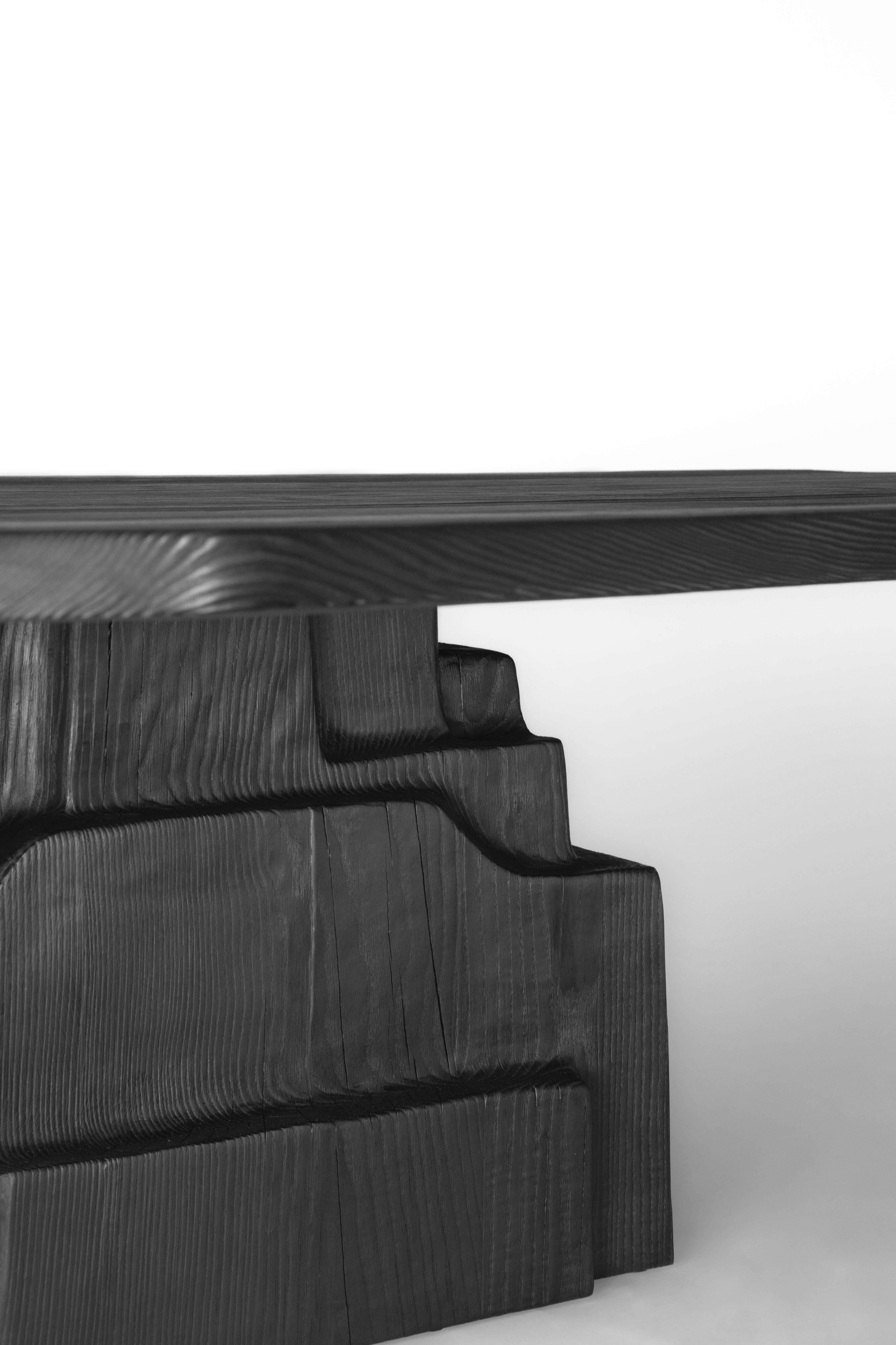 Brutalist Contemporary 'PATHOS' Dining Table by Eichkorn, Burnt Ash Wood, Customizable For Sale