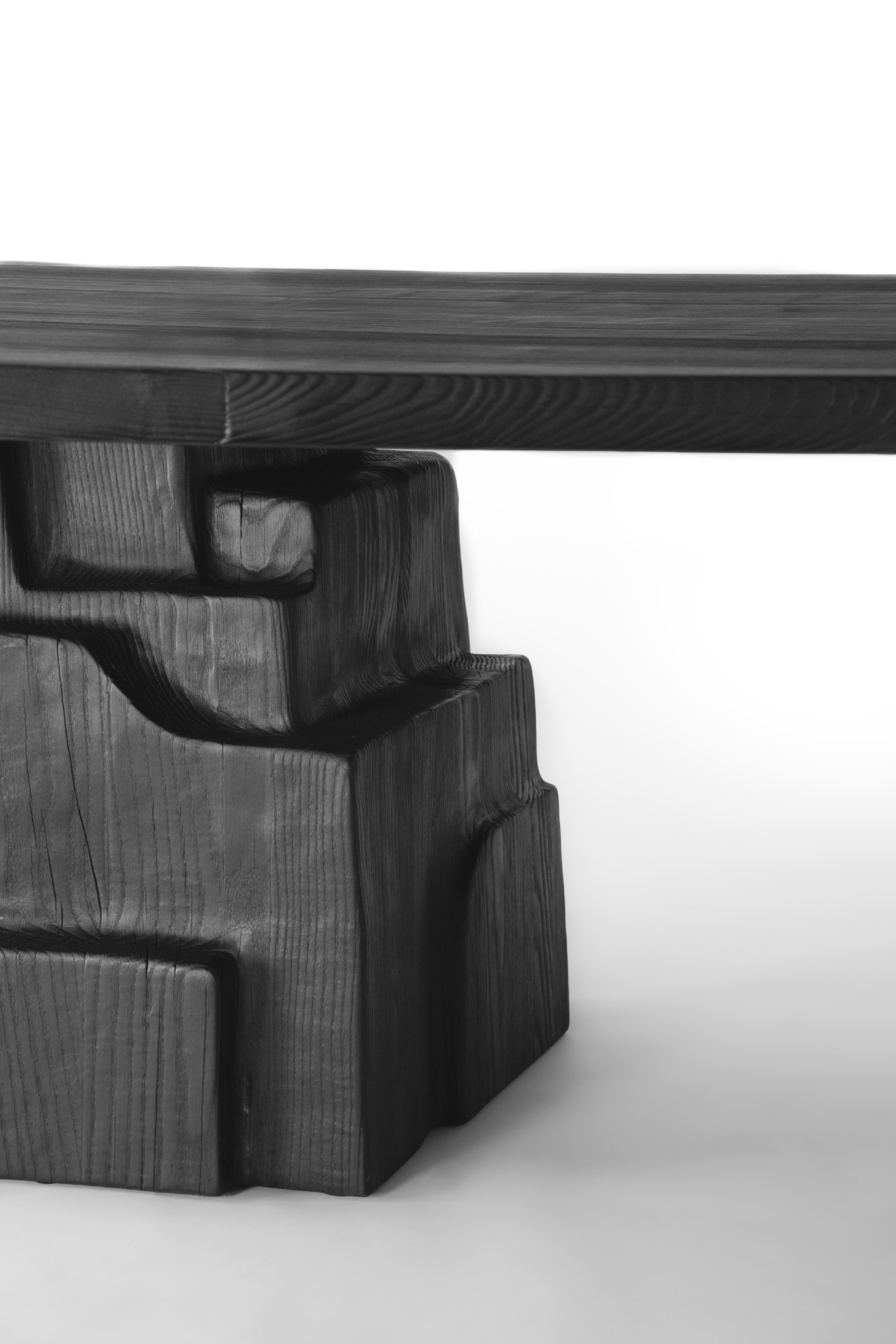 Contemporary 'PATHOS' Dining Table by Eichkorn, Burnt Ash Wood, Customizable In New Condition For Sale In Paris, IDF