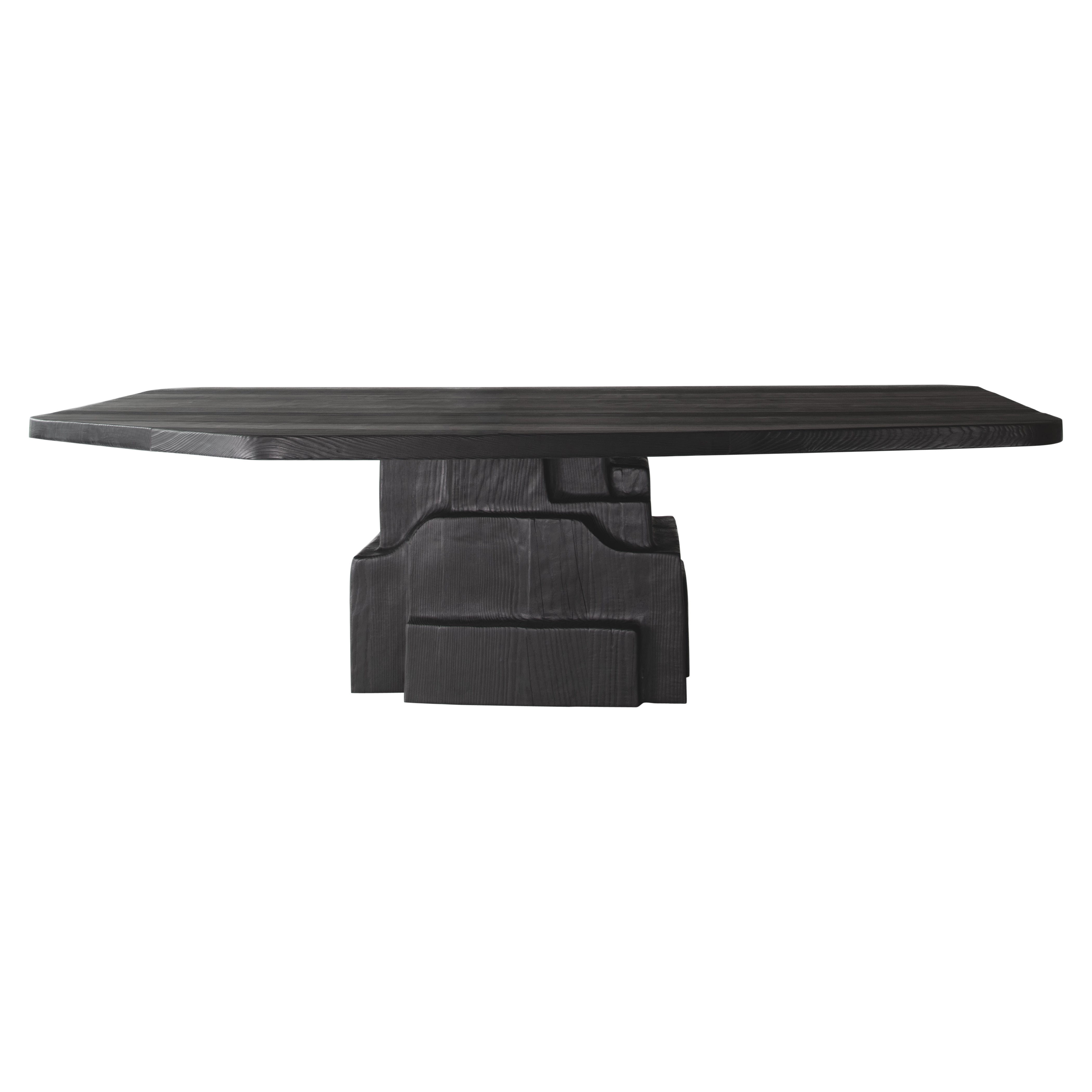 Table de salle à manger contemporaine 'PATHOS' par Eichkorn, Bois de frêne brûlé, personnalisable