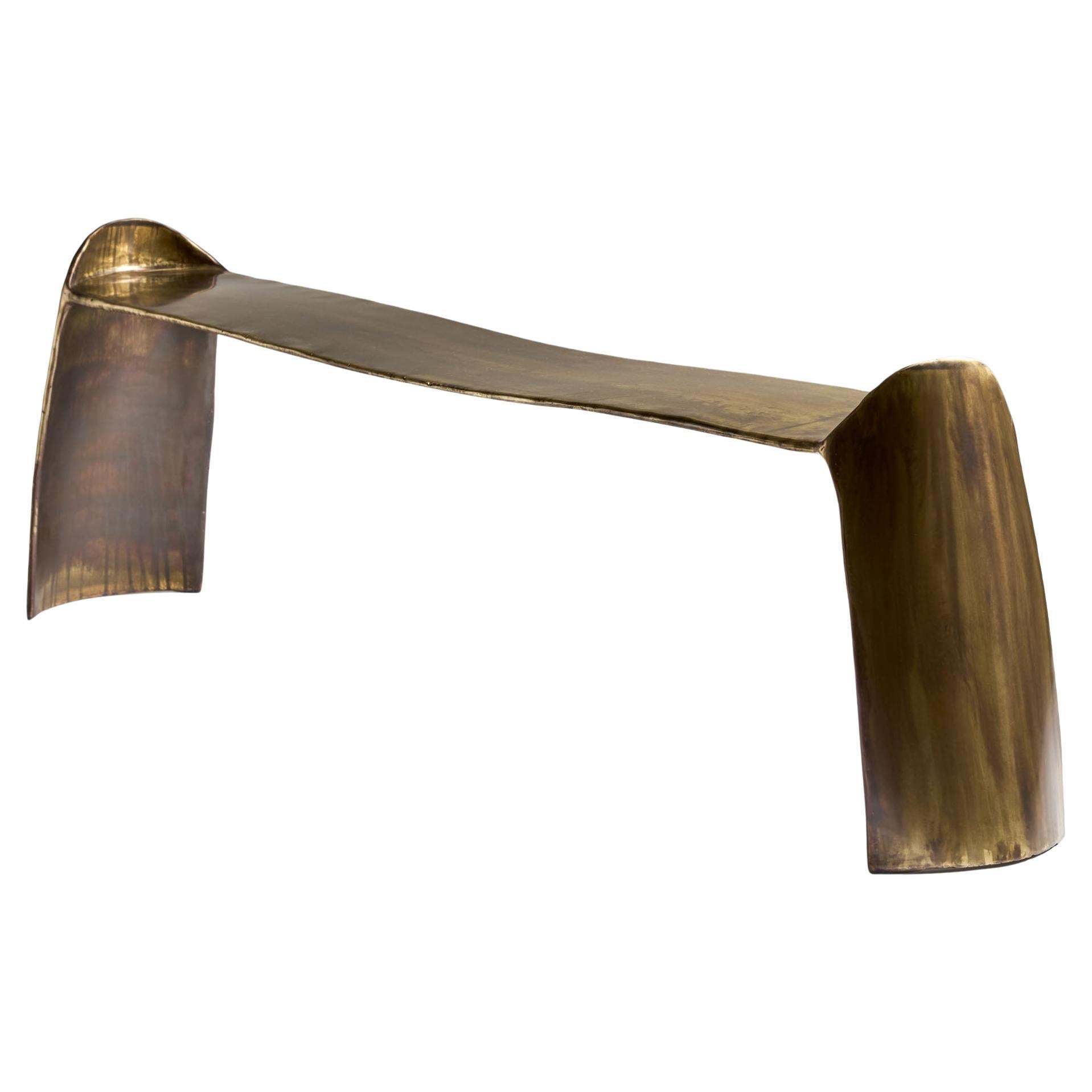 Contemporary Patinated Brass Calle Bench Long with organic shape For Sale