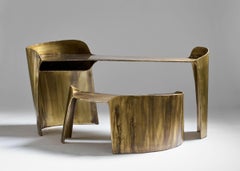 Contemporary Patinated Brass Calle Desk with drawer with organic shape