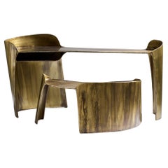 Contemporary Patinated Brass Calle Desk with drawer with organic shape