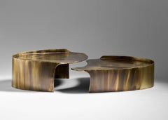 Contemporary Patinated Brass Calle duo Low tables with organic shape