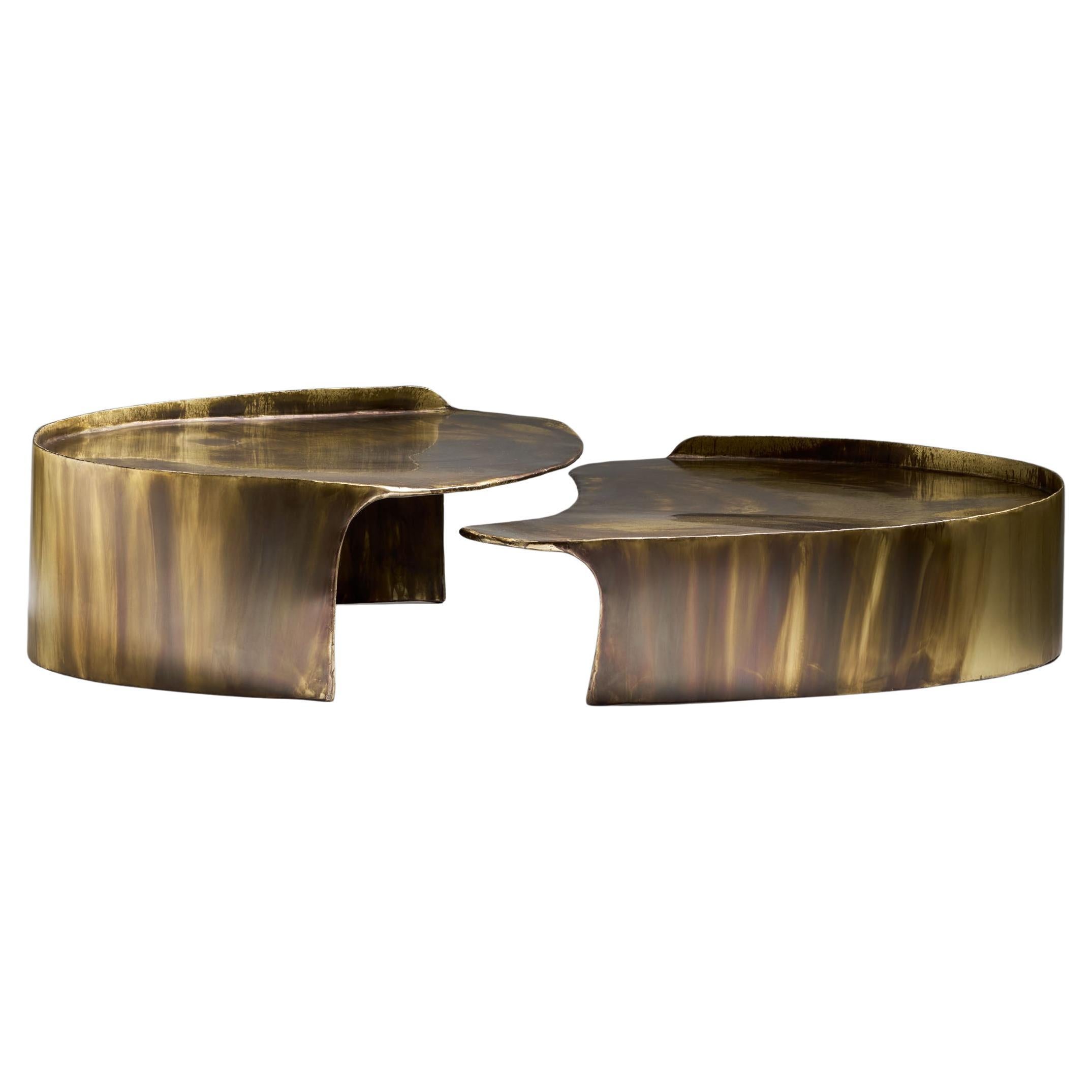 Contemporary Patinated Brass Calle duo Low tables with organic shape