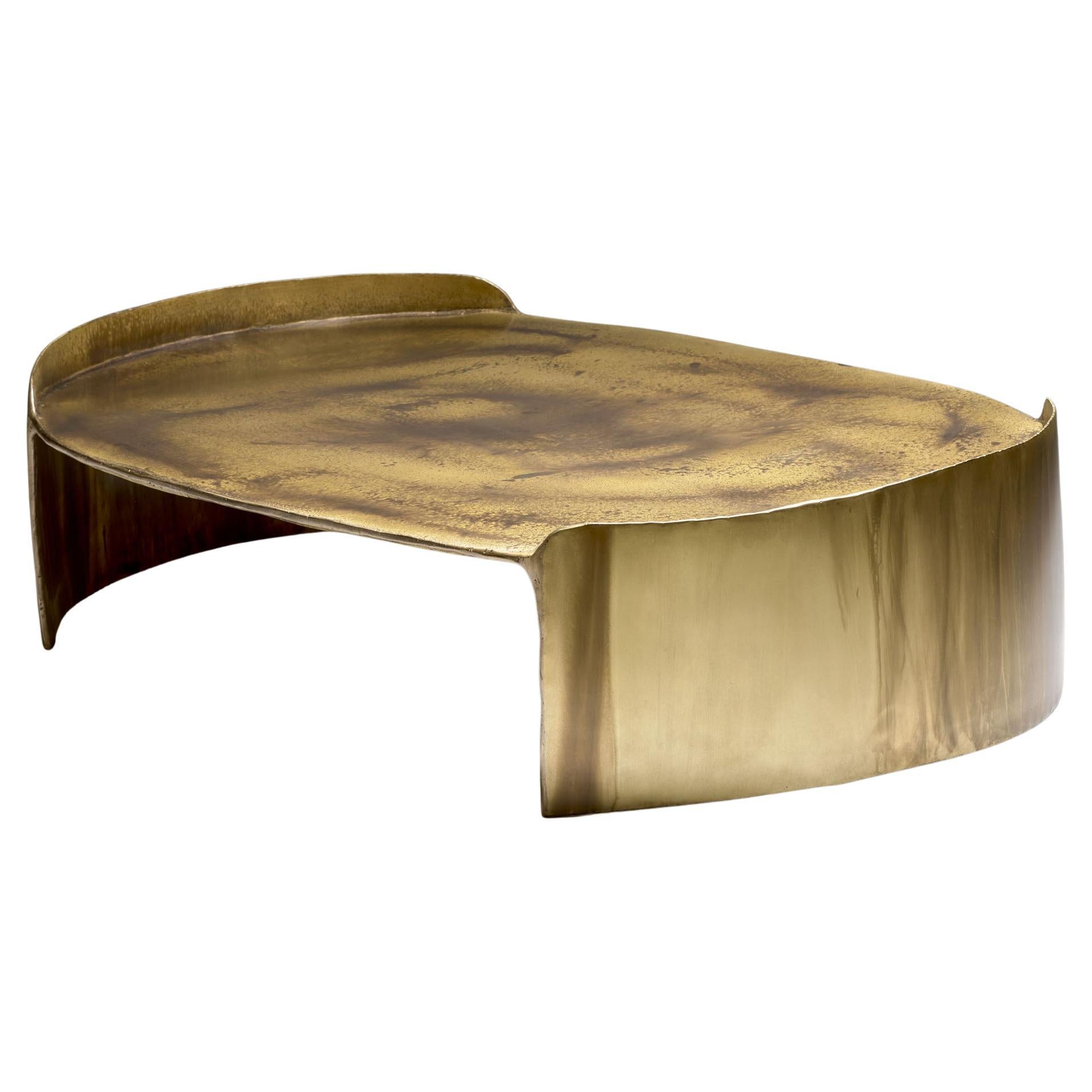 Contemporary Patinated Brass Calle Oval Low Table with organic shape