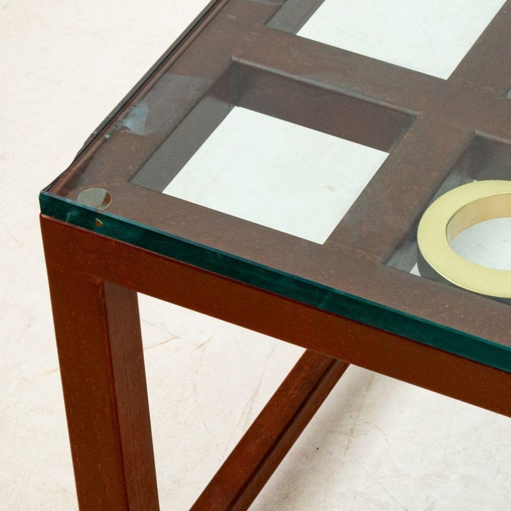 Modern Contemporary Patinated Iron and Brass Coffee Table For Sale