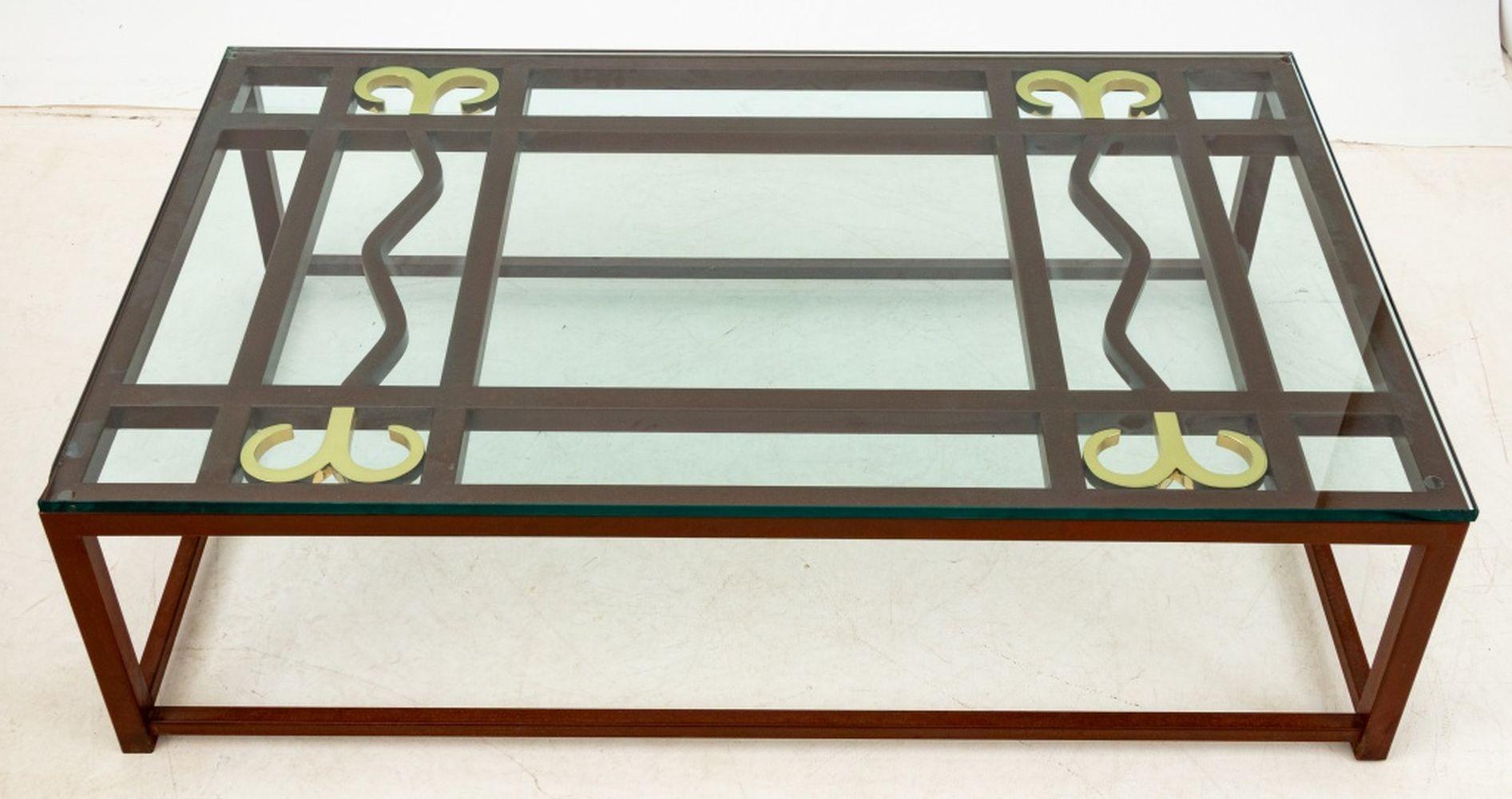 Contemporary Patinated Iron and Brass Coffee Table In Good Condition For Sale In Astoria, NY
