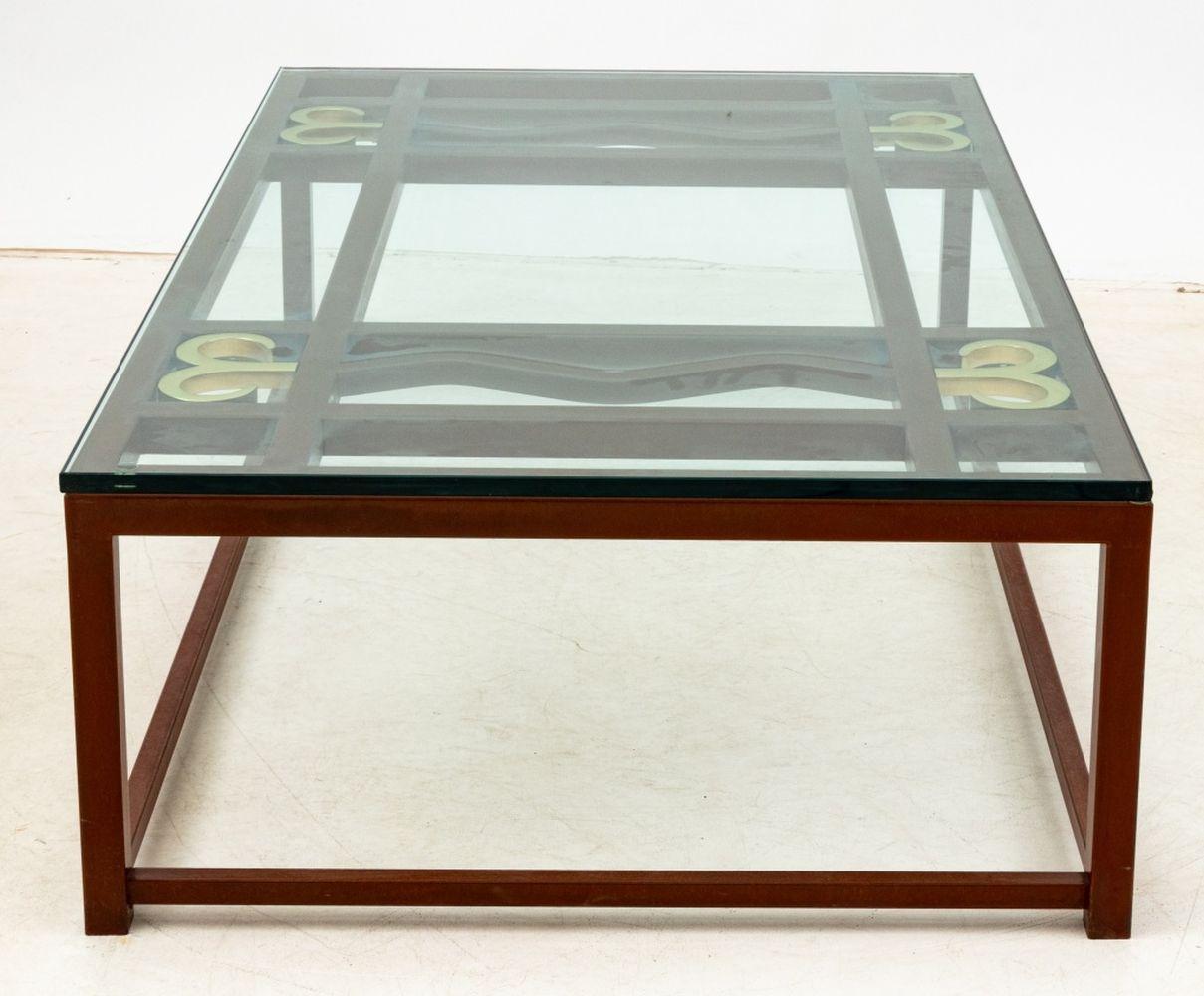 20th Century Contemporary Patinated Iron and Brass Coffee Table For Sale