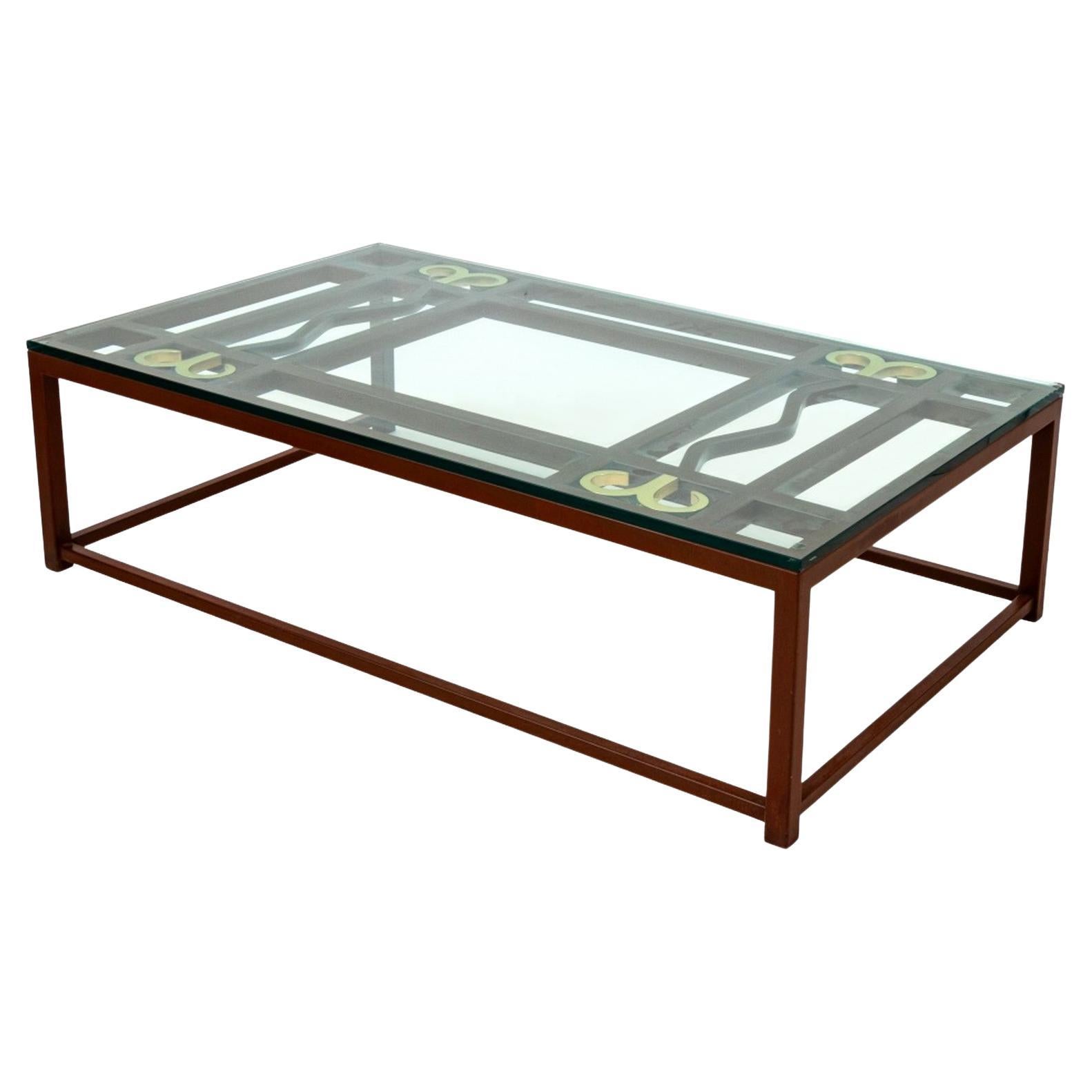 Contemporary Patinated Iron and Brass Coffee Table