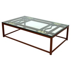 Contemporary Patinated Iron and Brass Coffee Table