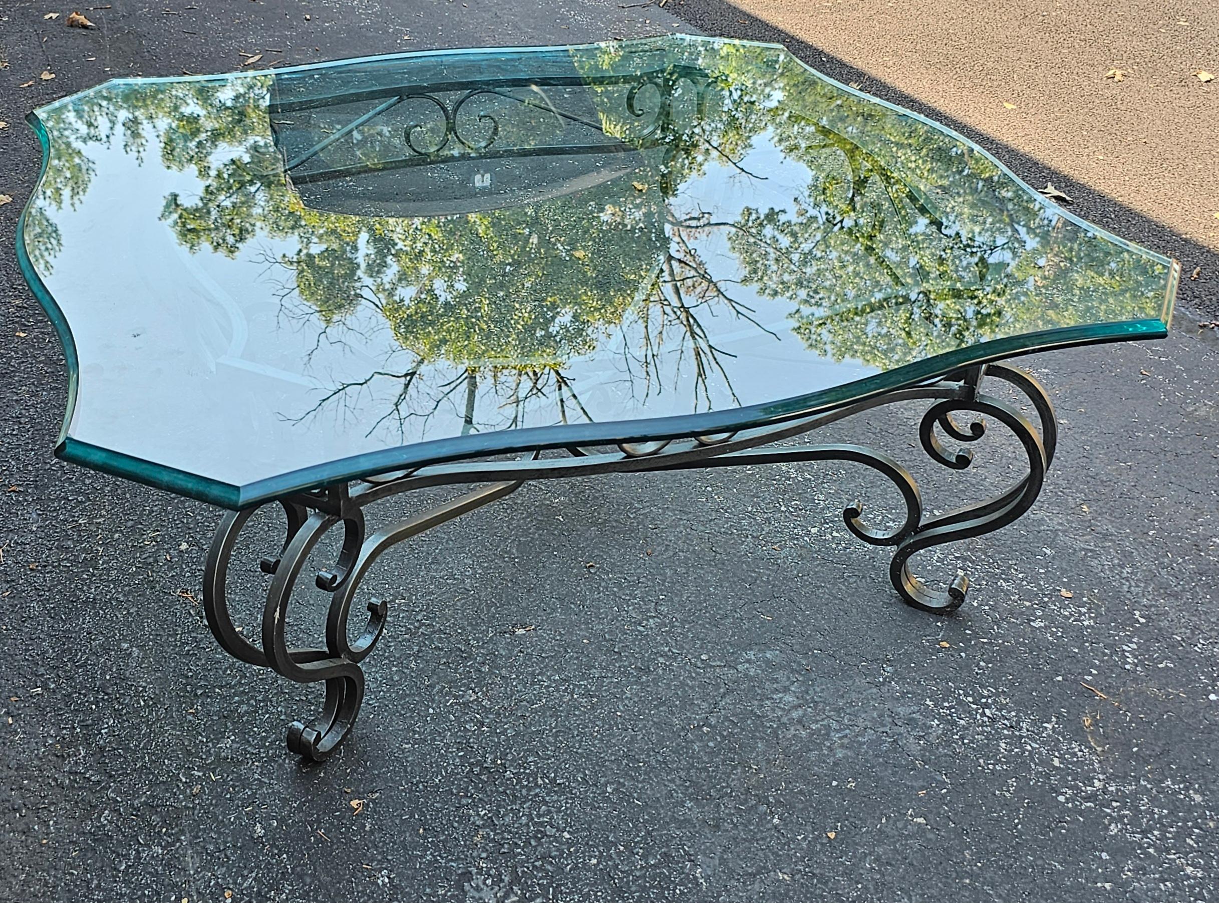 Modern Contemporary Patinated Iron and Glass Top Coffee Table For Sale