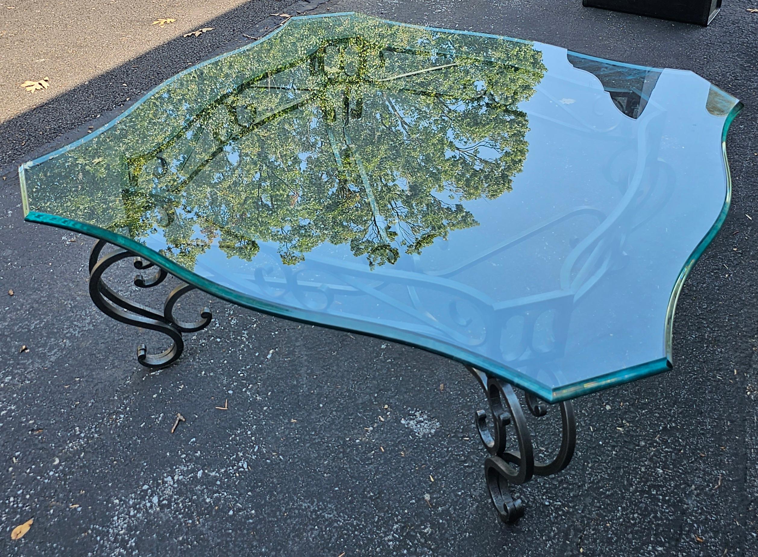 American Contemporary Patinated Iron and Glass Top Coffee Table For Sale