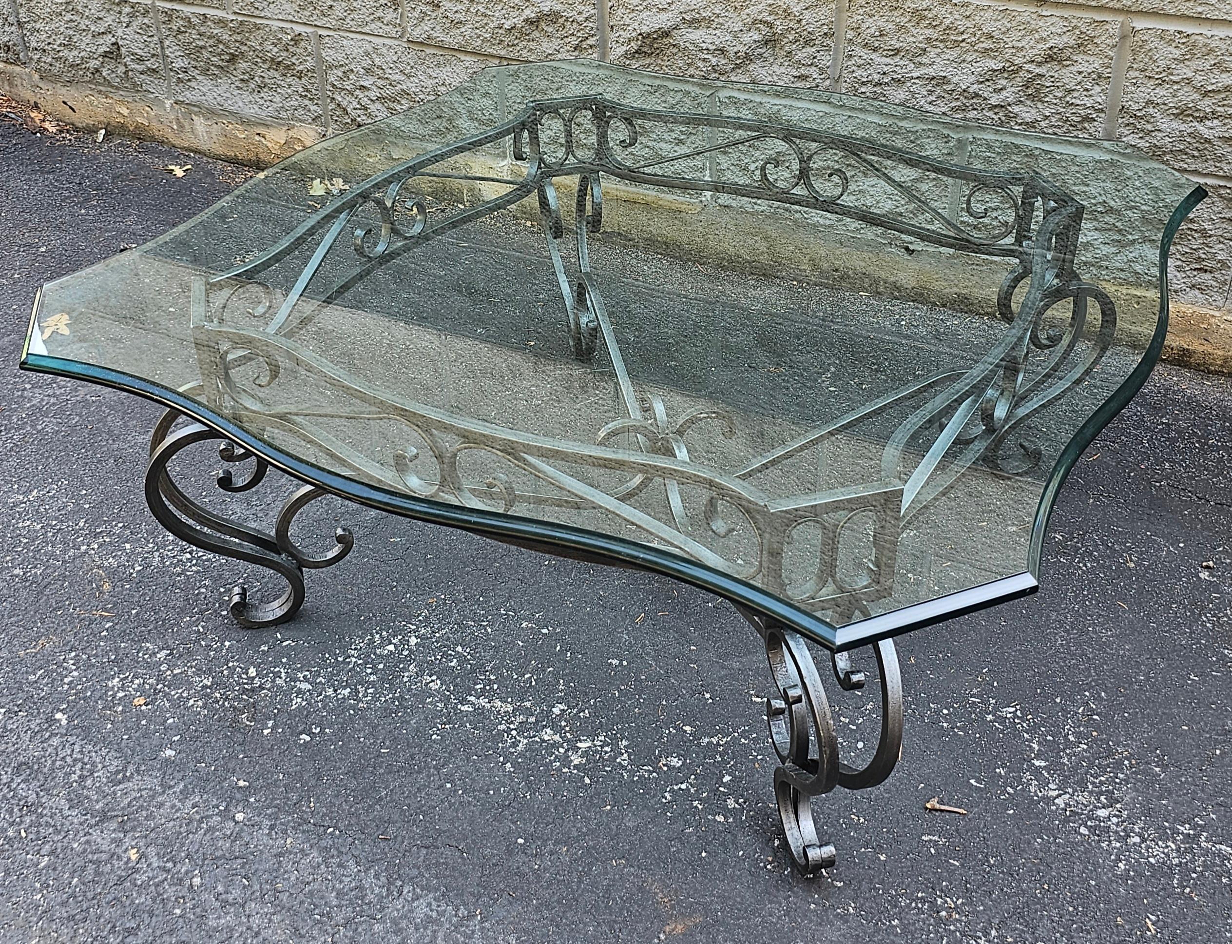 Contemporary Patinated Iron and Glass Top Coffee Table In Good Condition For Sale In Germantown, MD