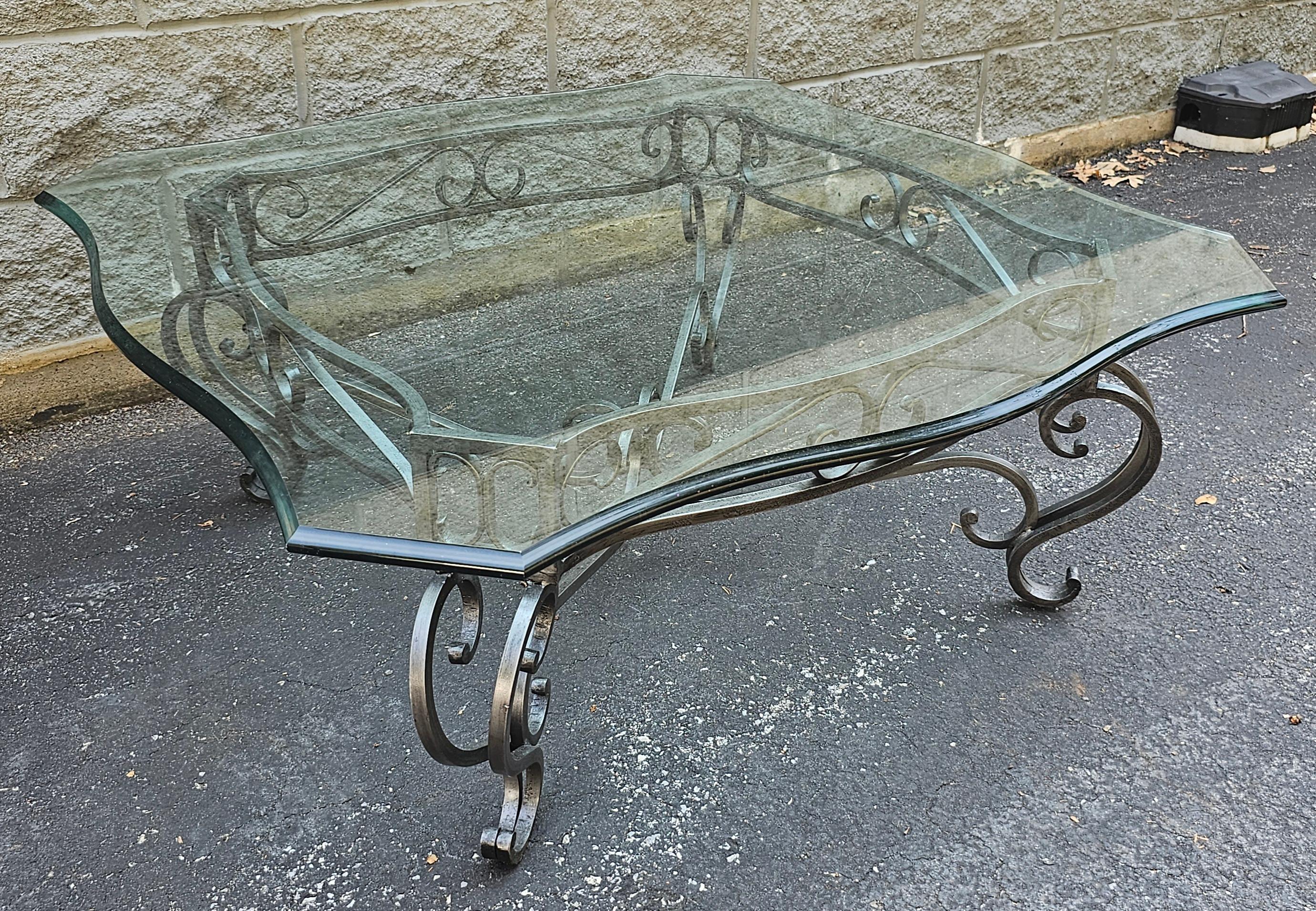 20th Century Contemporary Patinated Iron and Glass Top Coffee Table For Sale