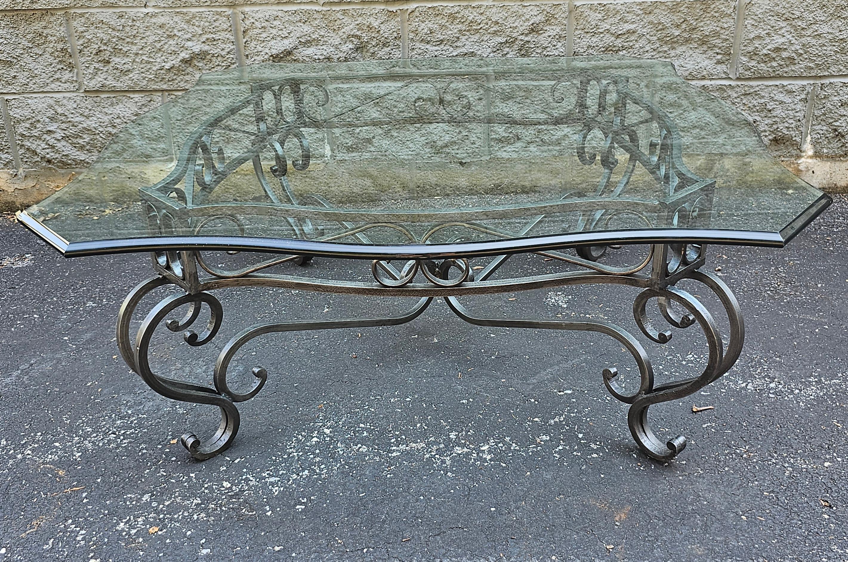 Contemporary Patinated Iron and Glass Top Coffee Table For Sale 1