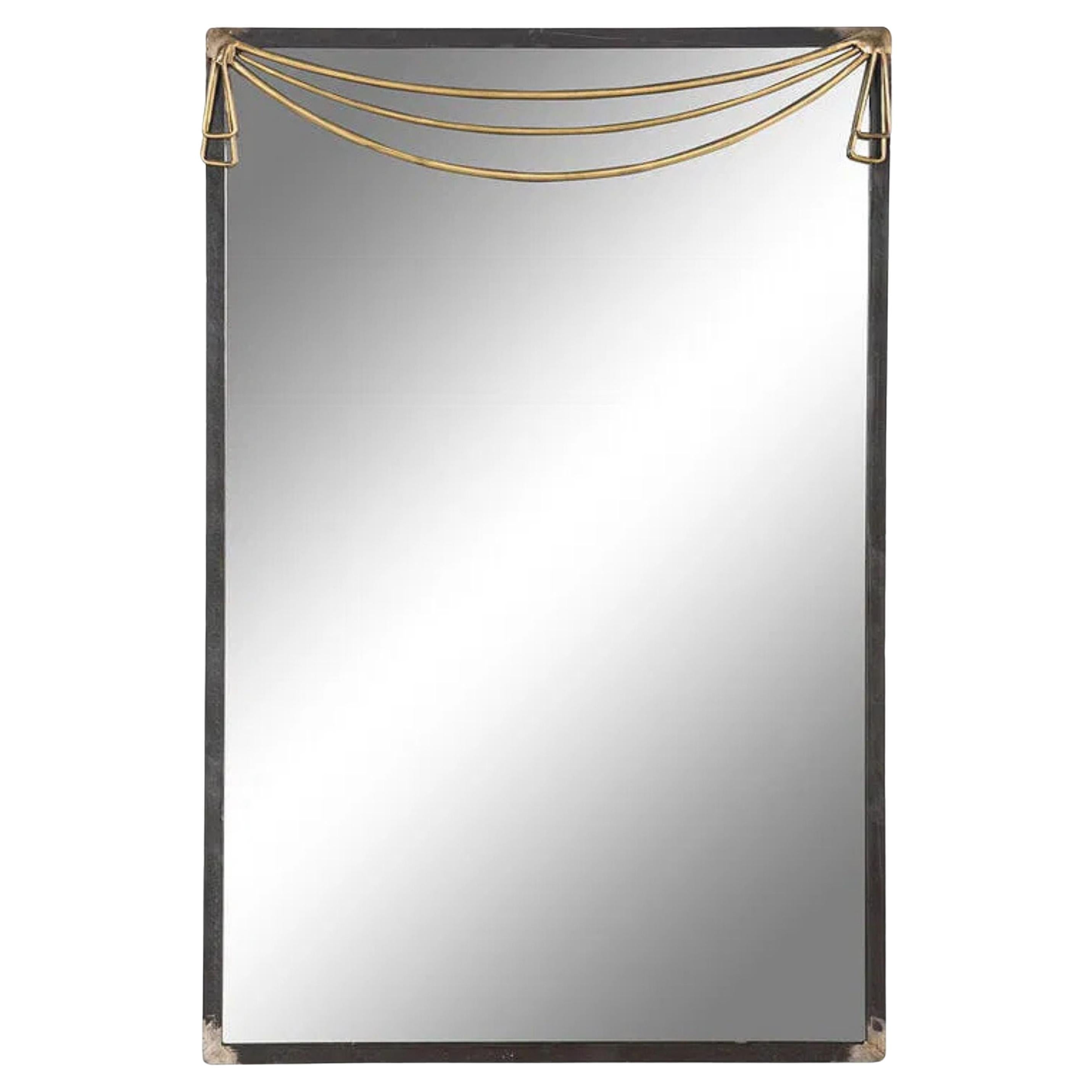 Contemporary Patinated Metal Mirror with Brass Swag Detail