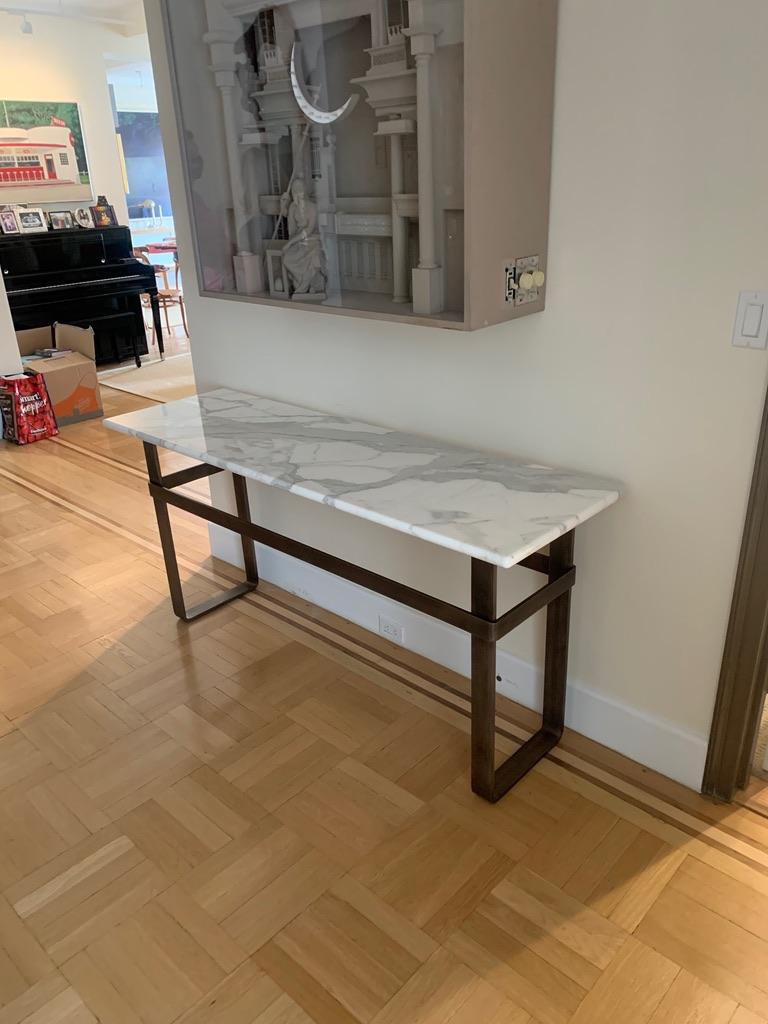 Contemporary Patinated Stainless Steel Console with Marble Top by Scott Gordon For Sale 8