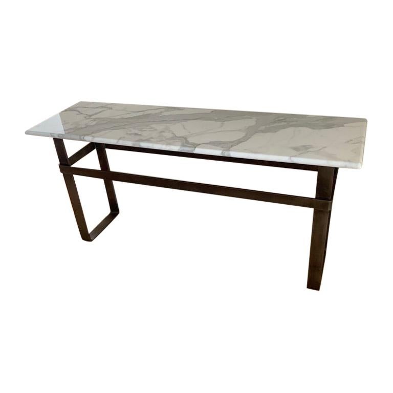 Contemporary Patinated Stainless Steel Console with Marble Top by Scott Gordon