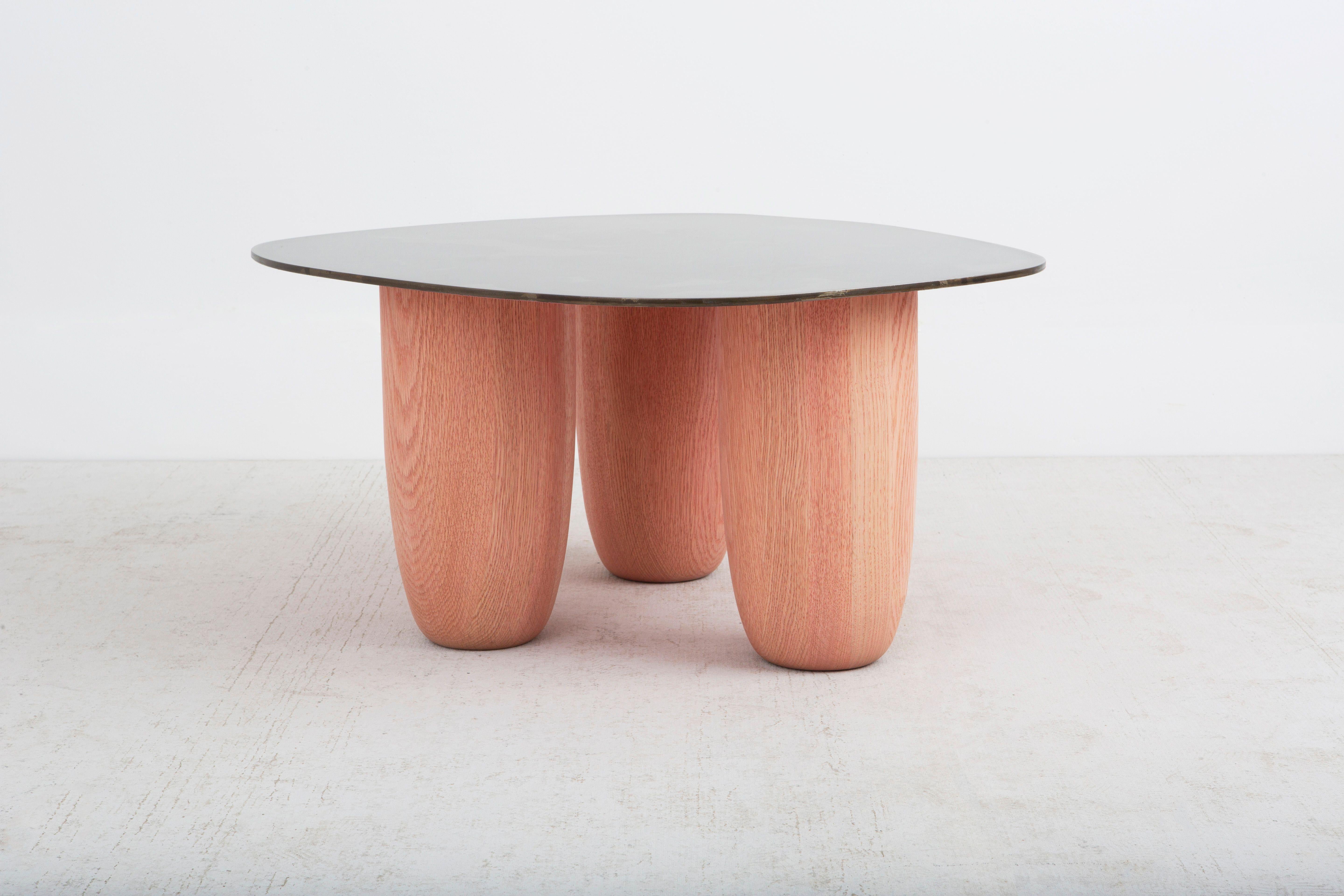 Contemporary Patinated Steel and Solid Oak Low Tables by Vivian Carbonell For Sale 5