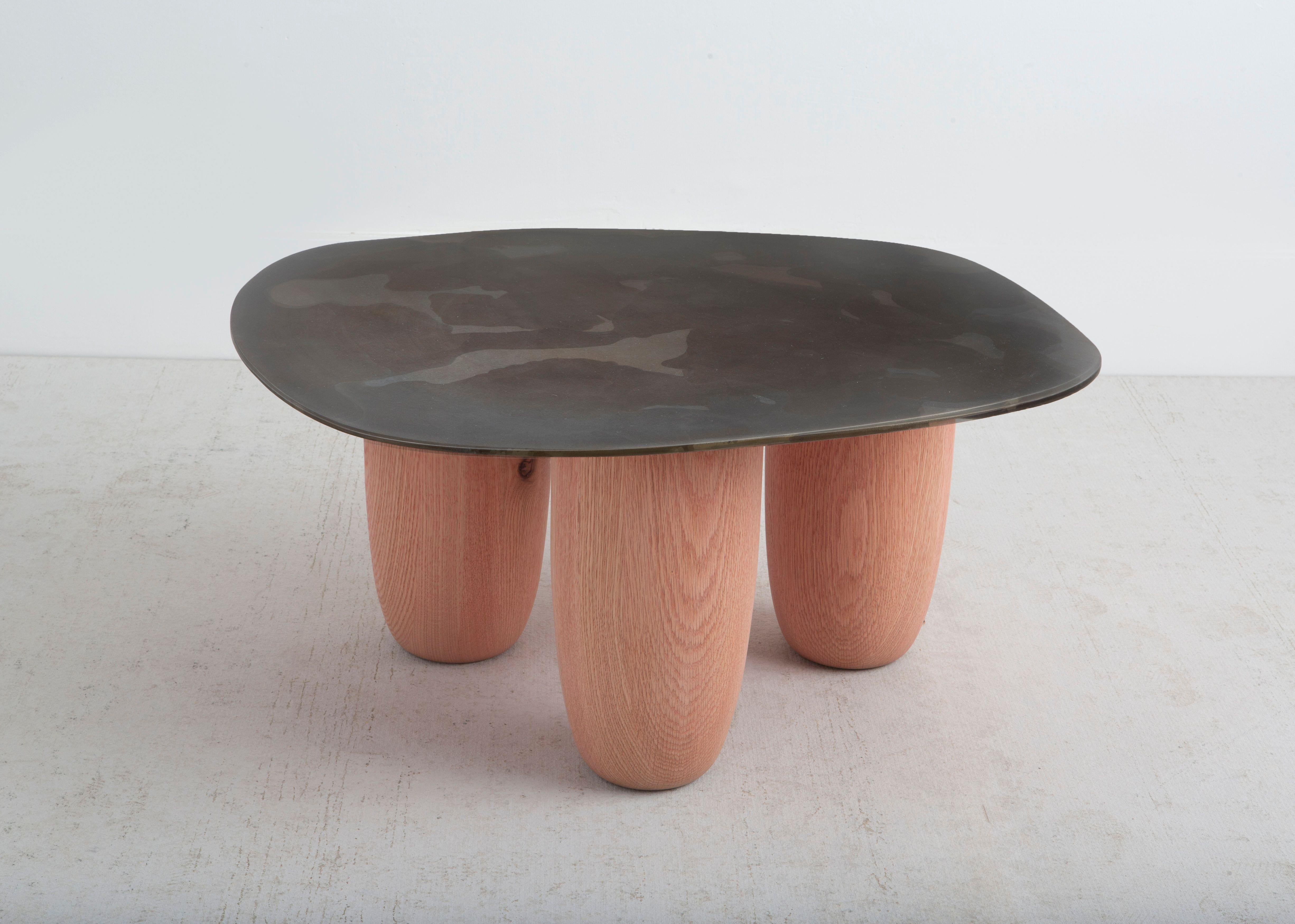 American Contemporary Patinated Steel and Solid Oak Low Tables by Vivian Carbonell