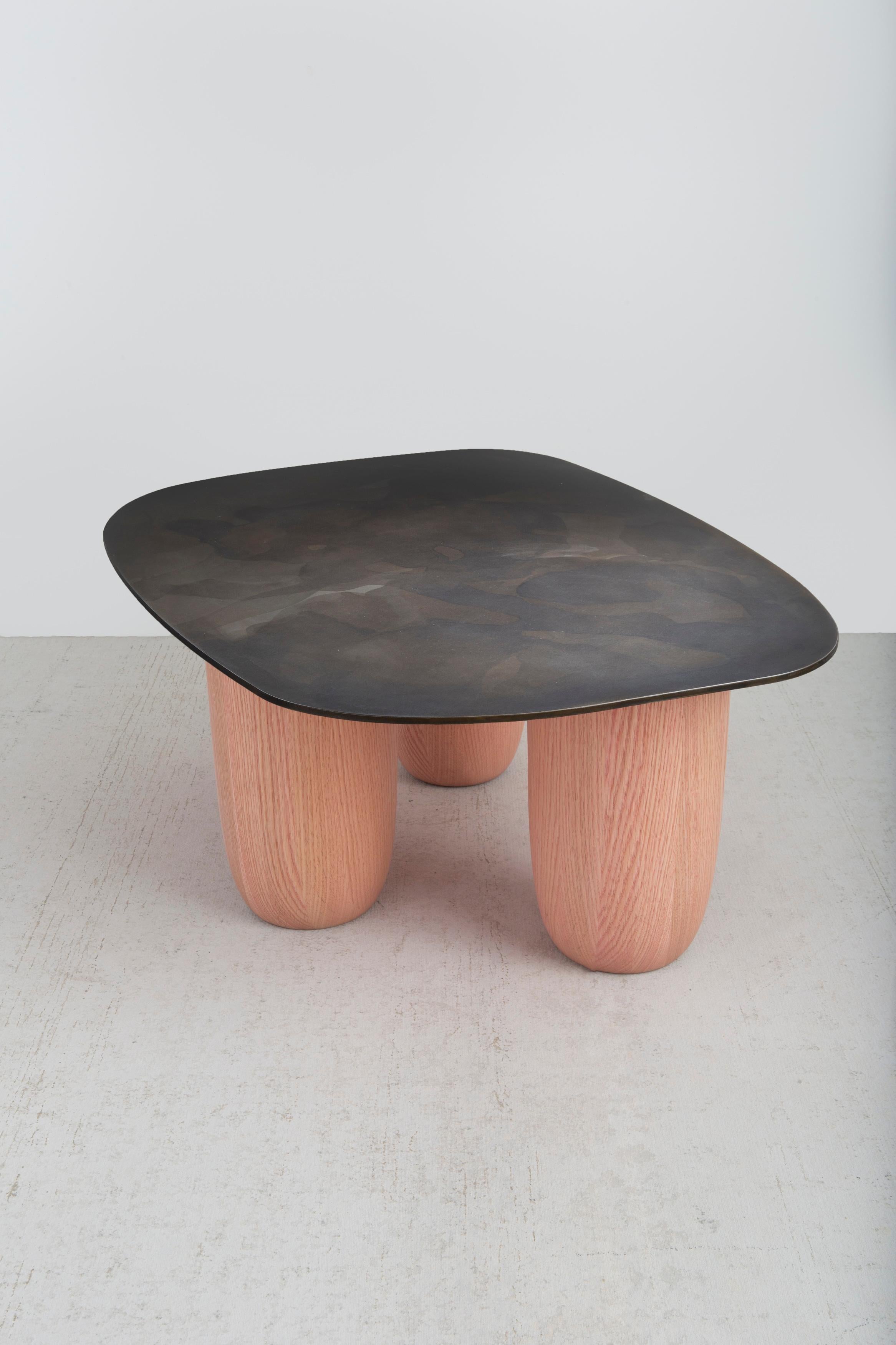 Contemporary Patinated Steel and Solid Oak Low Tables by Vivian Carbonell 1