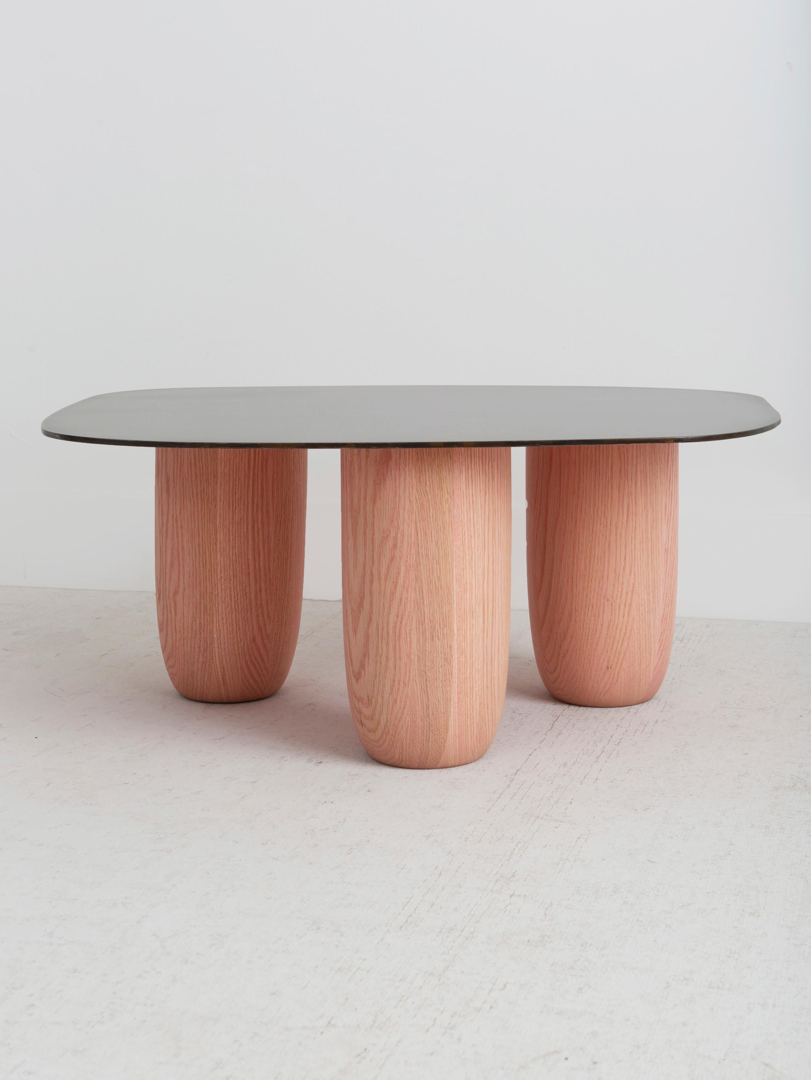 Contemporary Patinated Steel and Solid Oak Low Tables by Vivian Carbonell For Sale 2