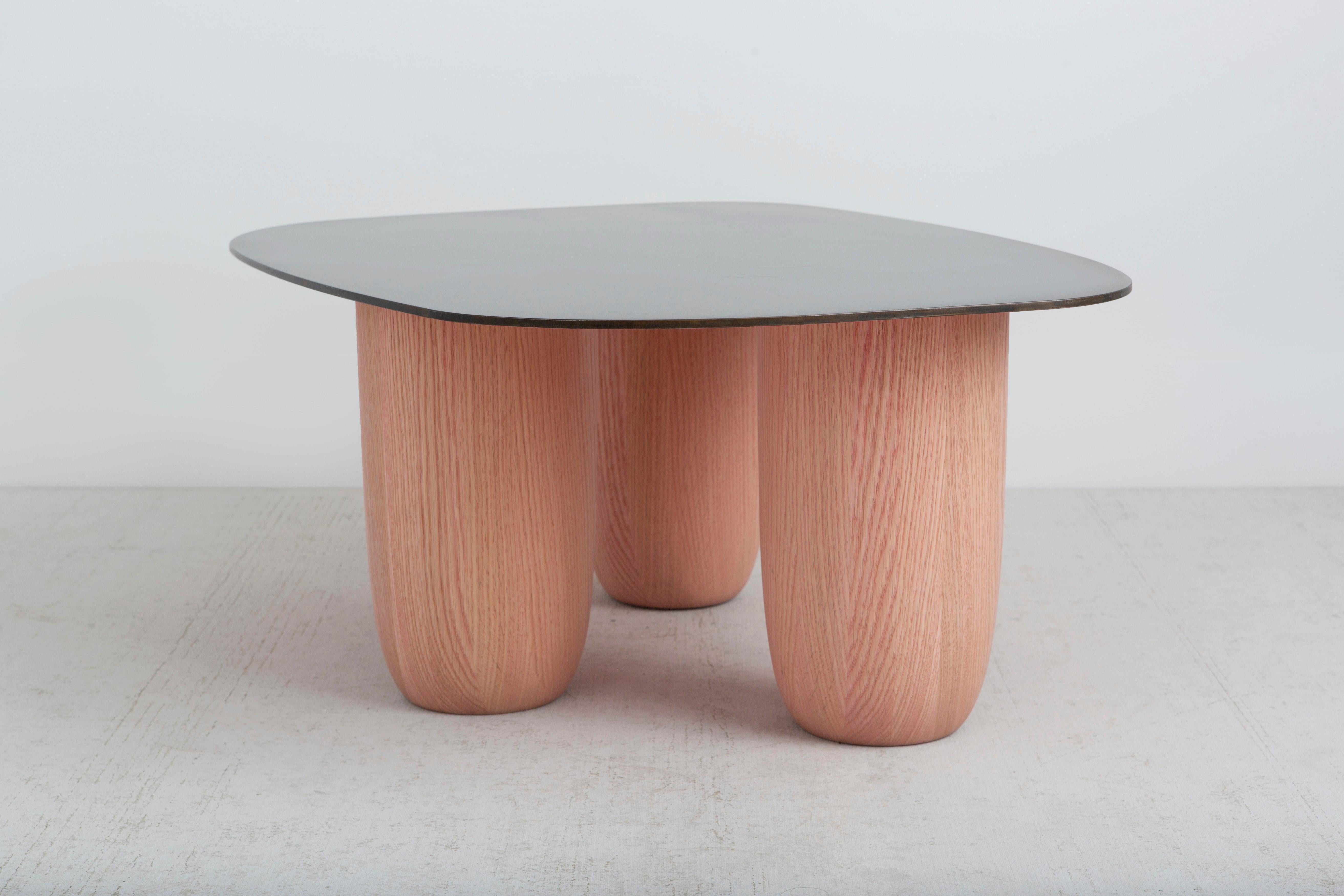 Contemporary Patinated Steel and Solid Oak Low Tables by Vivian Carbonell For Sale 3