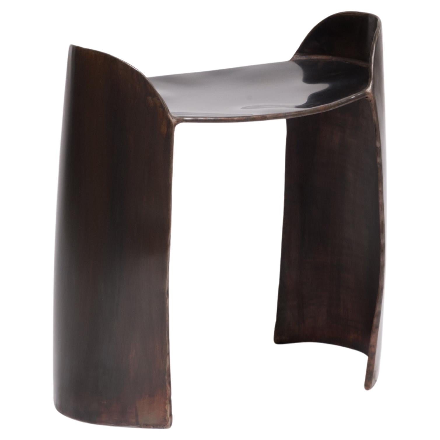 Contemporary Patinated Steel Calle stool with organic shape