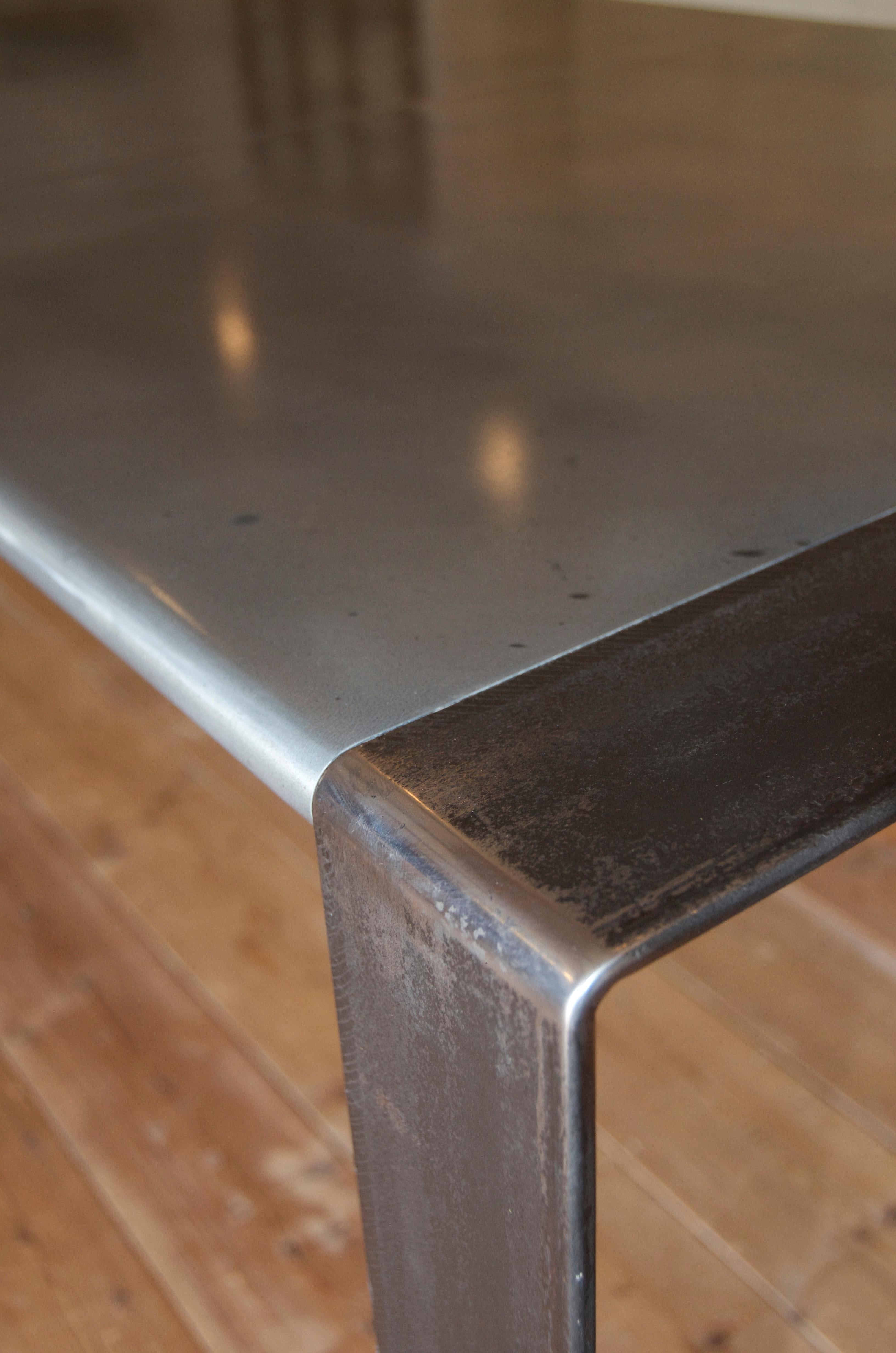 Contemporary Patinated Zinc Dining Table, Industrial Steel Legs In Excellent Condition For Sale In London, GB