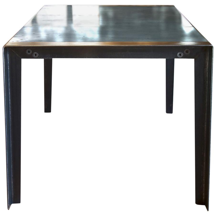 Contemporary Patinated Zinc Dining Table, Industrial Steel Legs For Sale