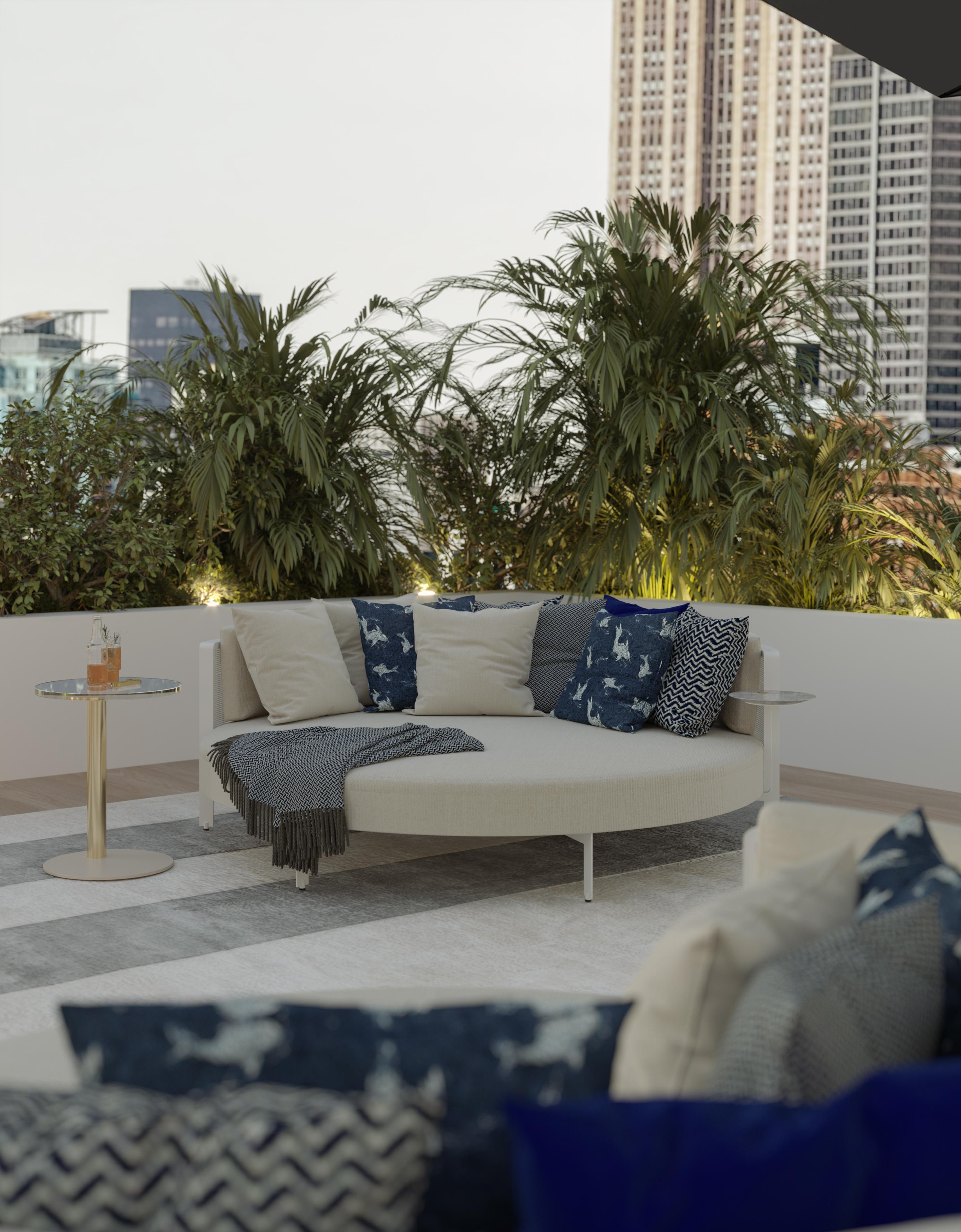Sofá-cama de exterior contemporáneo con tapicería con protección UV en venta 1