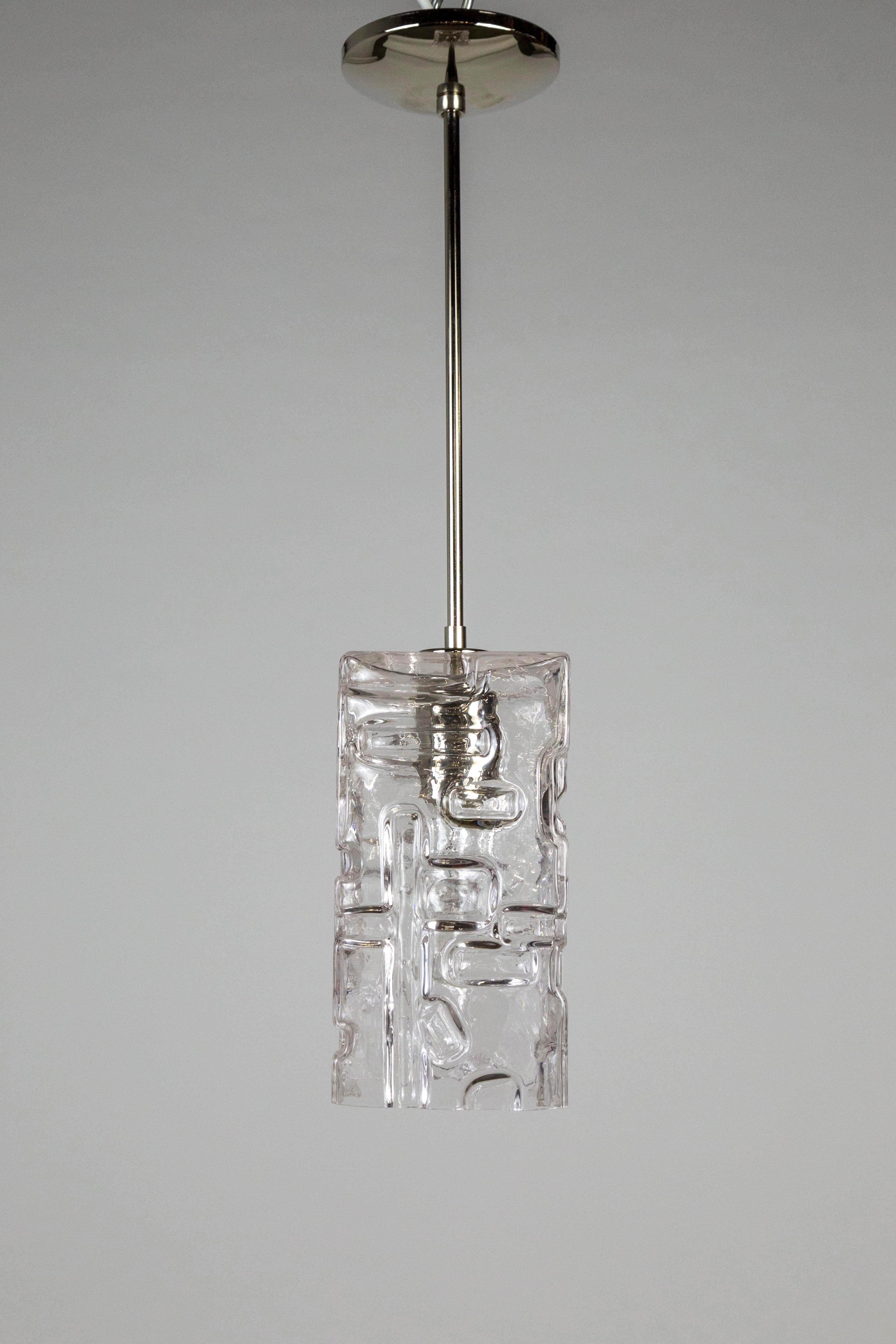 Contemporary Patterned Molded Glass Pendant with Brass Stem '3 Finishes' For Sale 3