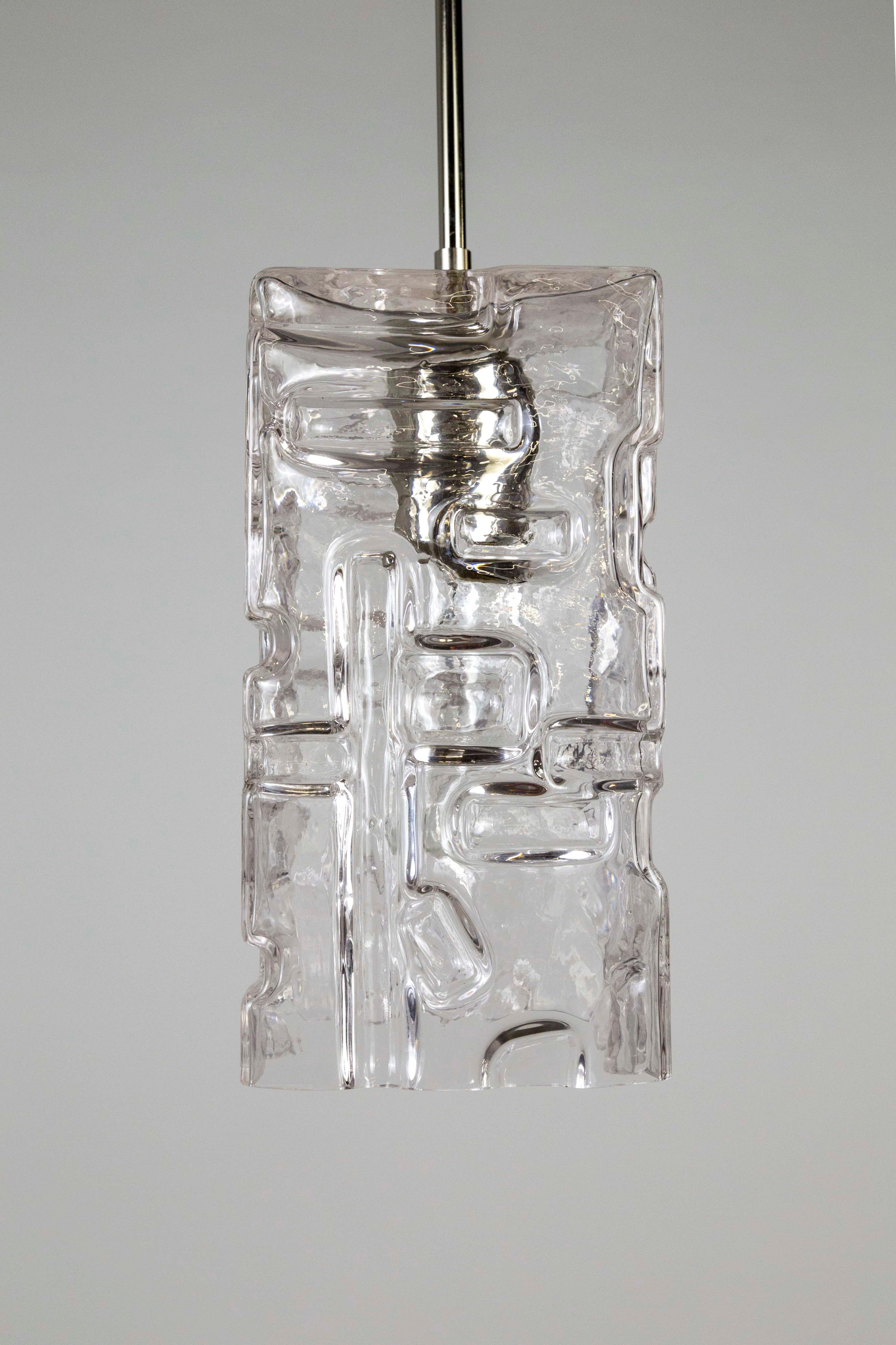 Contemporary Patterned Molded Glass Pendant with Brass Stem '3 Finishes' For Sale 4