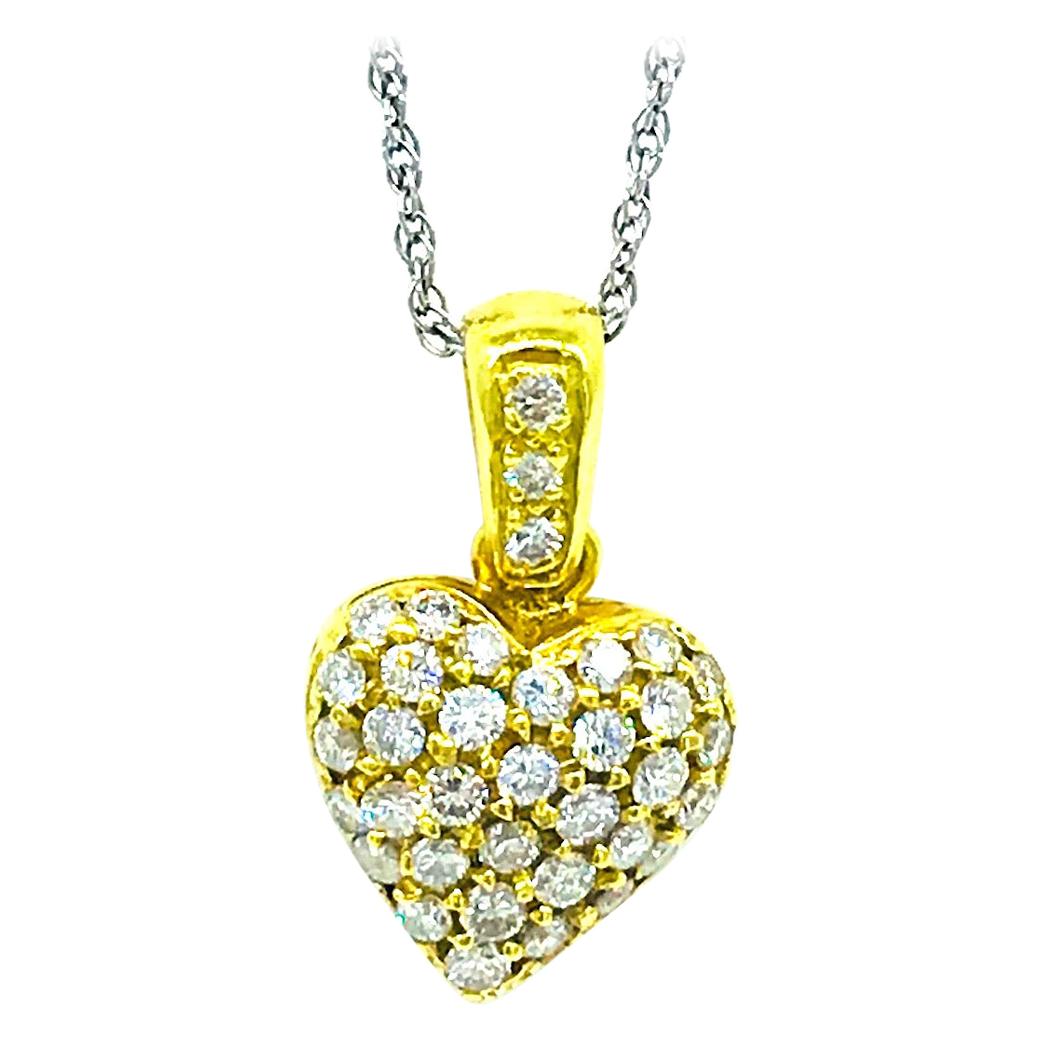 Contemporary, Pave 1 Carat Diamond Heart, 18 Karat Pendant For Sale