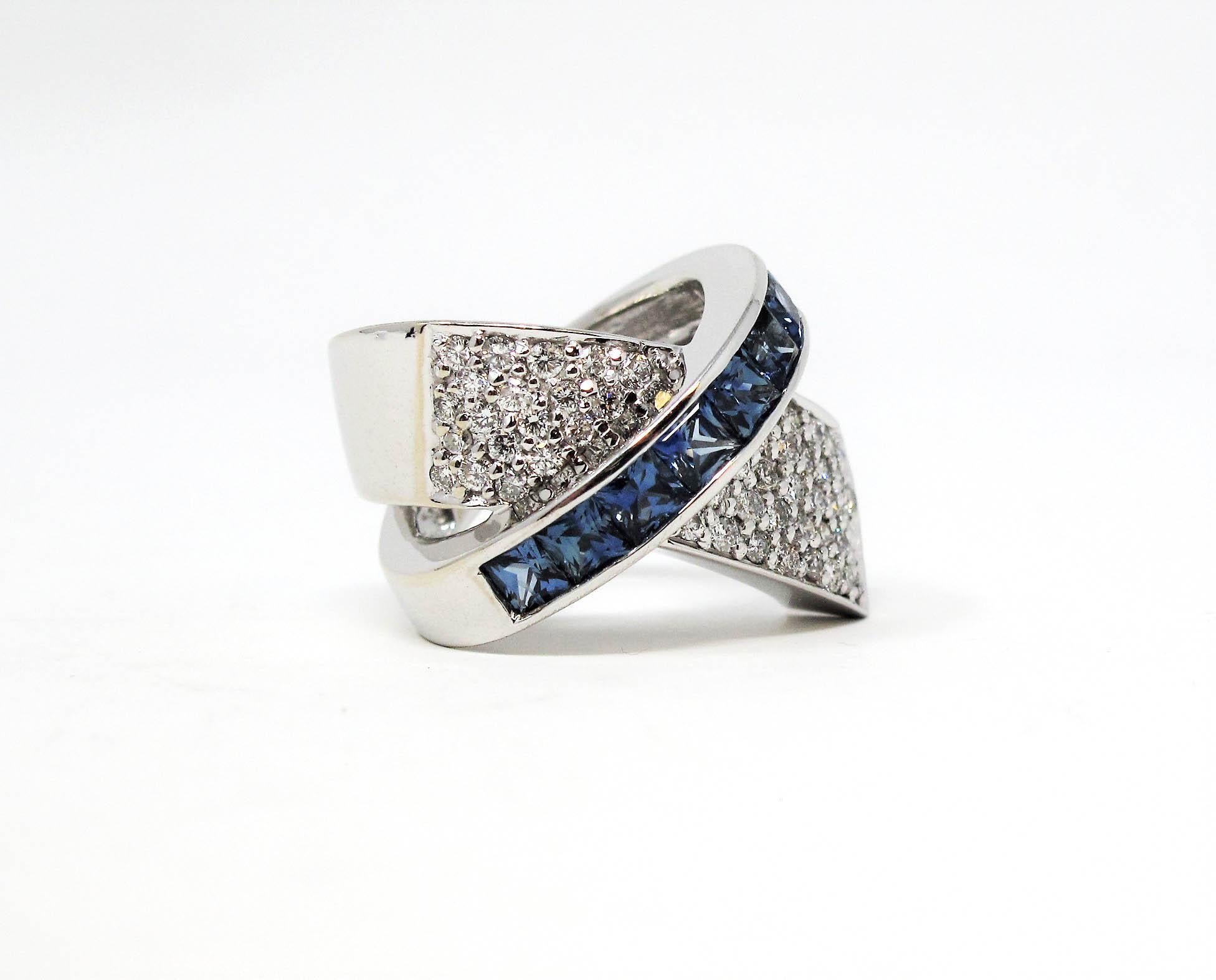 sapphire and diamond crossover ring