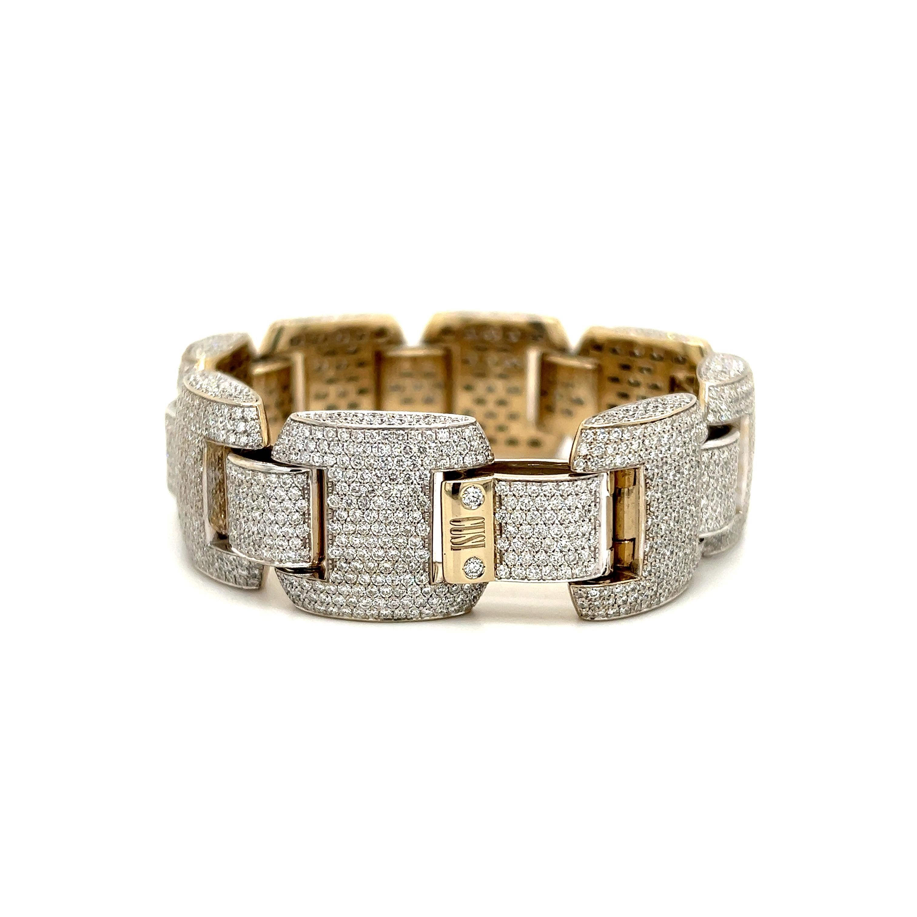 Contemporary Pave Diamond Bracelet 20 Cts. Yellow Gold Cusi Italian Made In Excellent Condition In MIAMI, FL