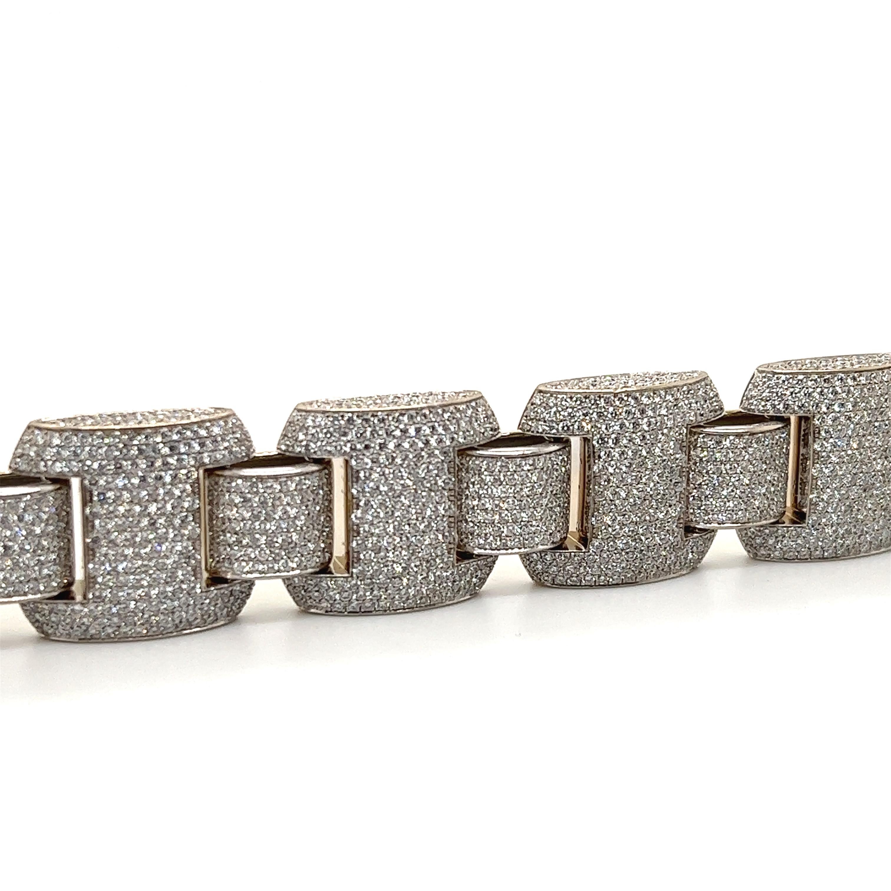 Women's or Men's Contemporary Pave Diamond Bracelet 20 Cts. Yellow Gold Cusi Italian Made