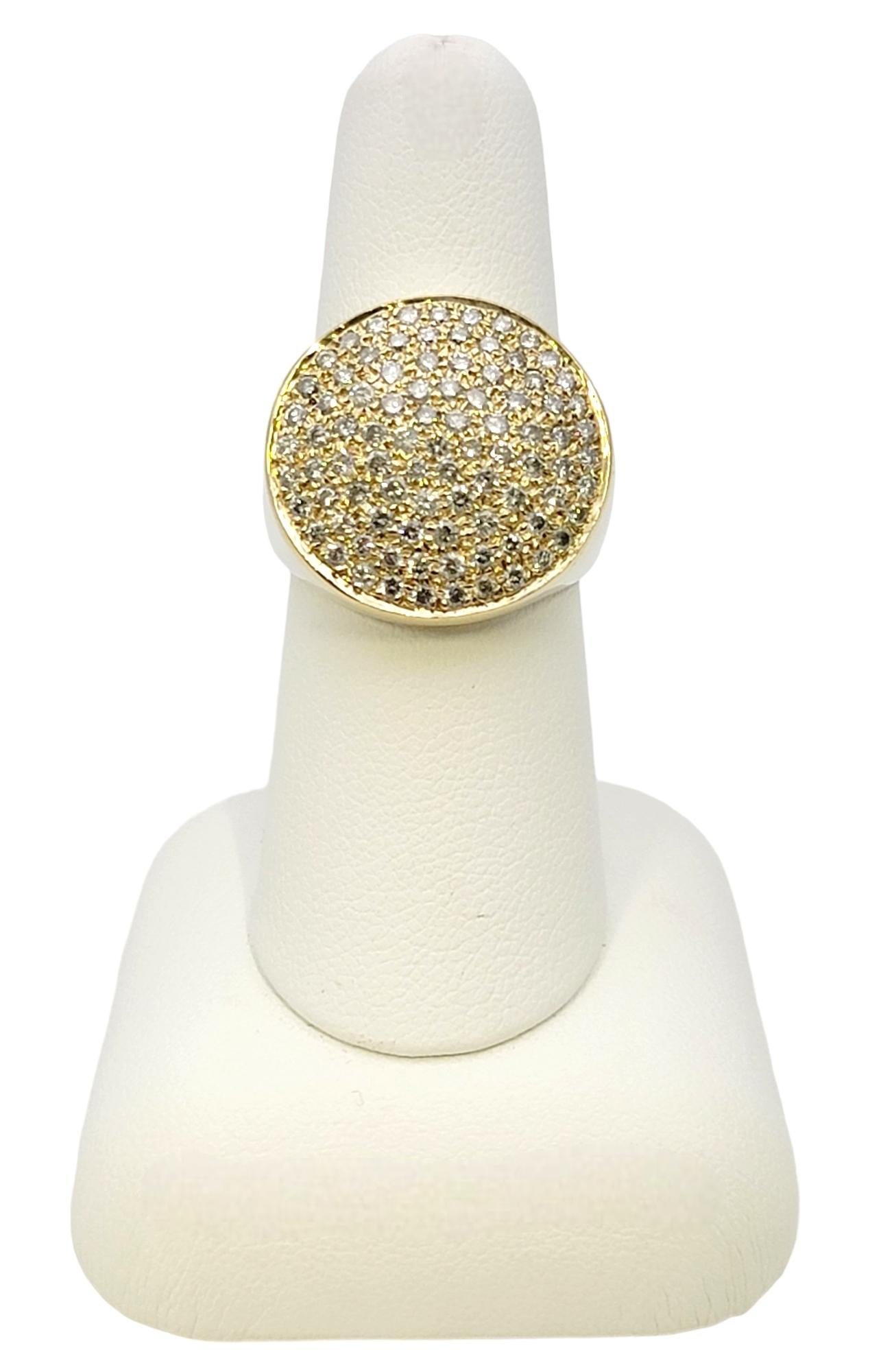 Contemporary Pave Diamond Circles Disc Cocktail Ring in 14 Karat Yellow Gold For Sale 6