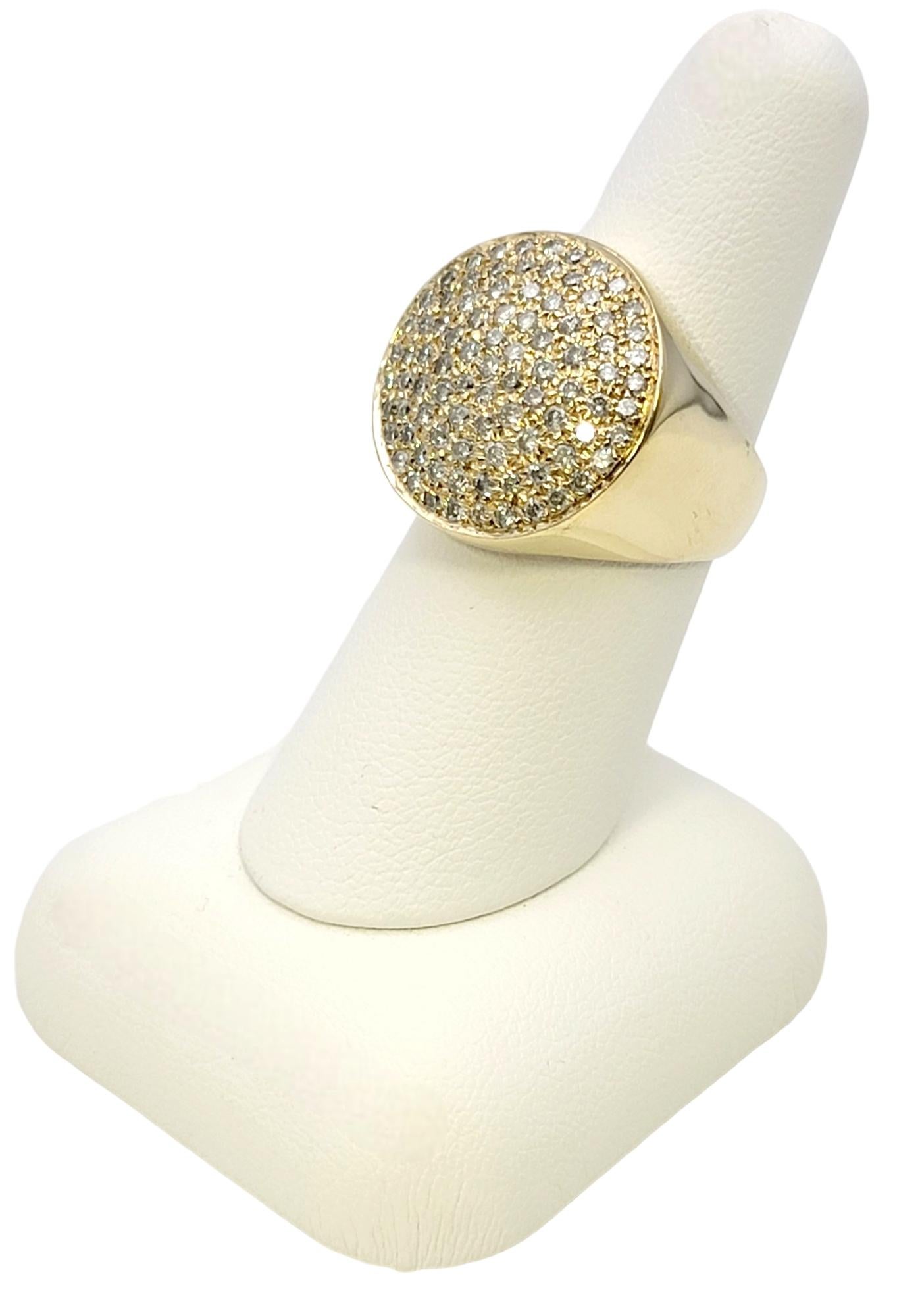 Contemporary Pave Diamond Circles Disc Cocktail Ring in 14 Karat Yellow Gold For Sale 7
