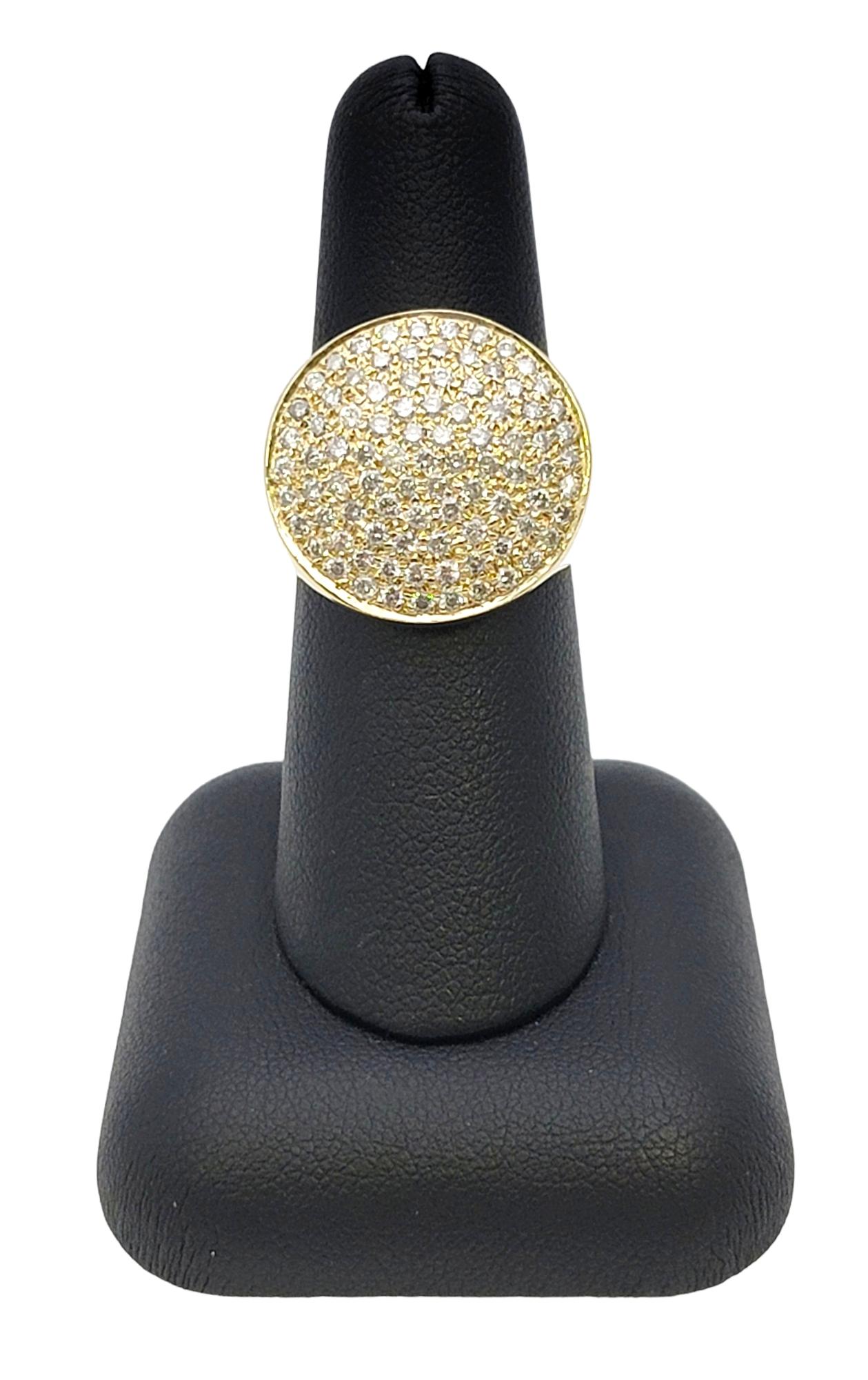 Contemporary Pave Diamond Circles Disc Cocktail Ring in 14 Karat Yellow Gold For Sale 8