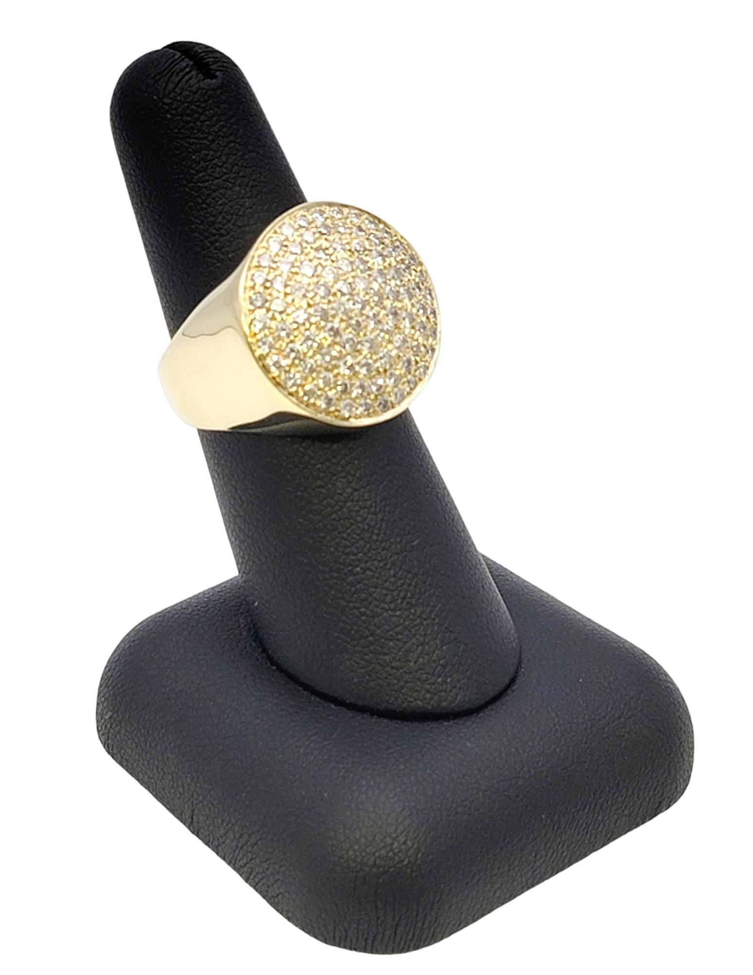 Contemporary Pave Diamond Circles Disc Cocktail Ring in 14 Karat Yellow Gold For Sale 9