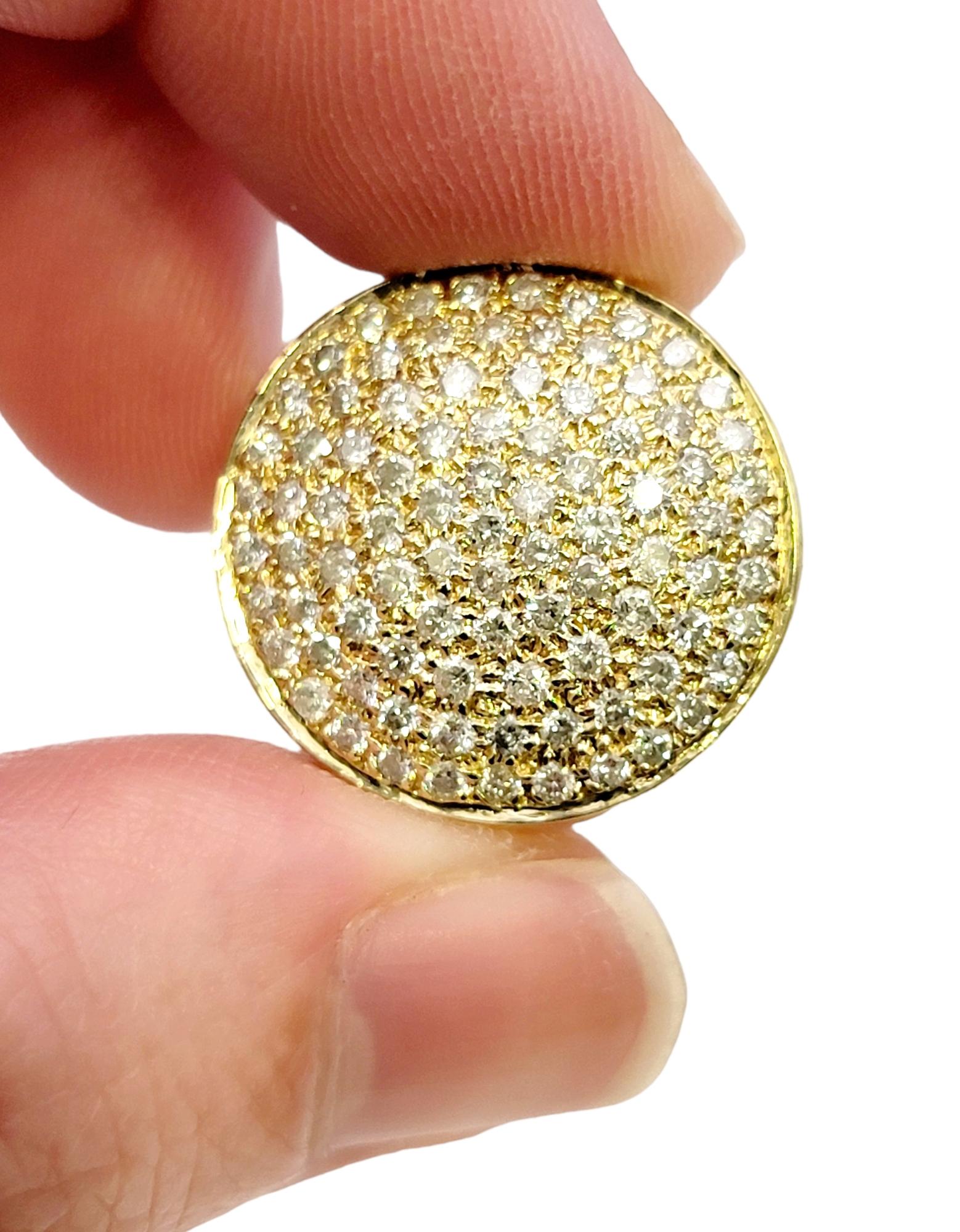 Contemporary Pave Diamond Circles Disc Cocktail Ring in 14 Karat Yellow Gold For Sale 10