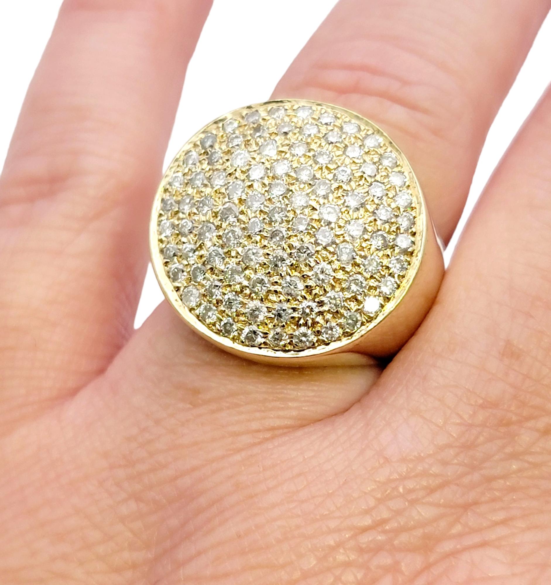 Contemporary Pave Diamond Circles Disc Cocktail Ring in 14 Karat Yellow Gold For Sale 11