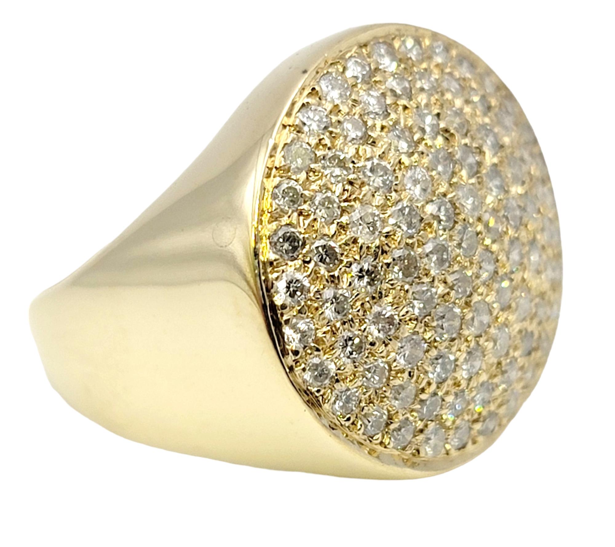 Contemporary Pave Diamond Circles Disc Cocktail Ring in 14 Karat Yellow Gold For Sale 1
