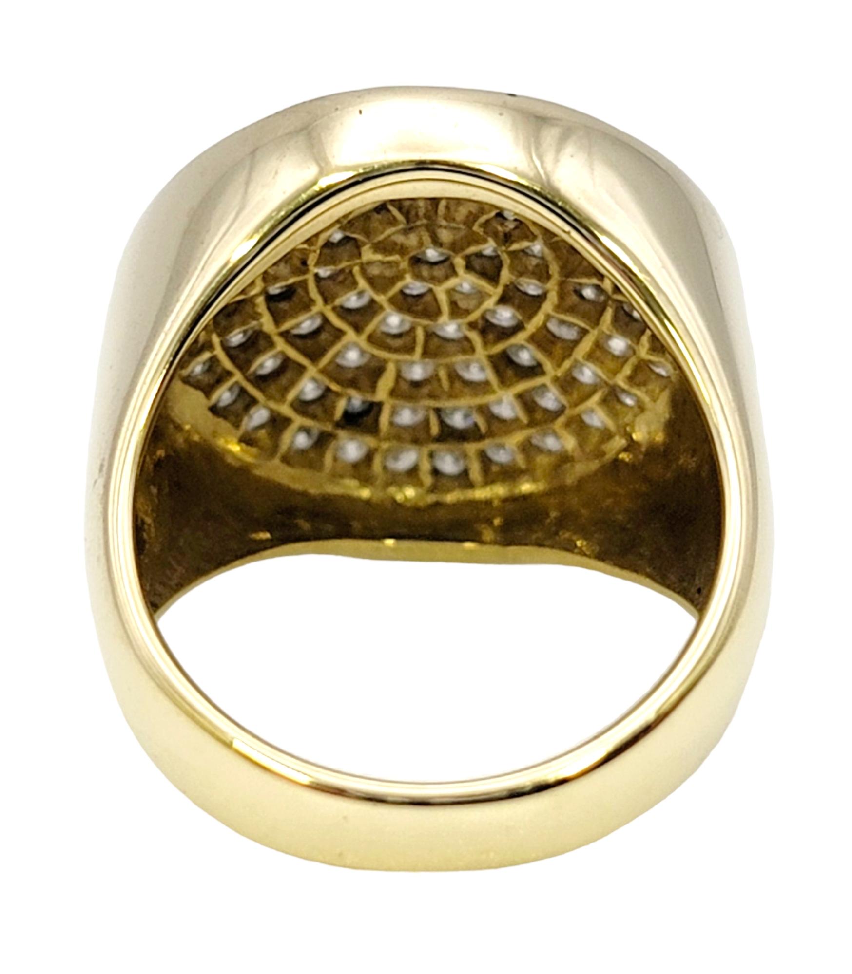 Contemporary Pave Diamond Circles Disc Cocktail Ring in 14 Karat Yellow Gold For Sale 3