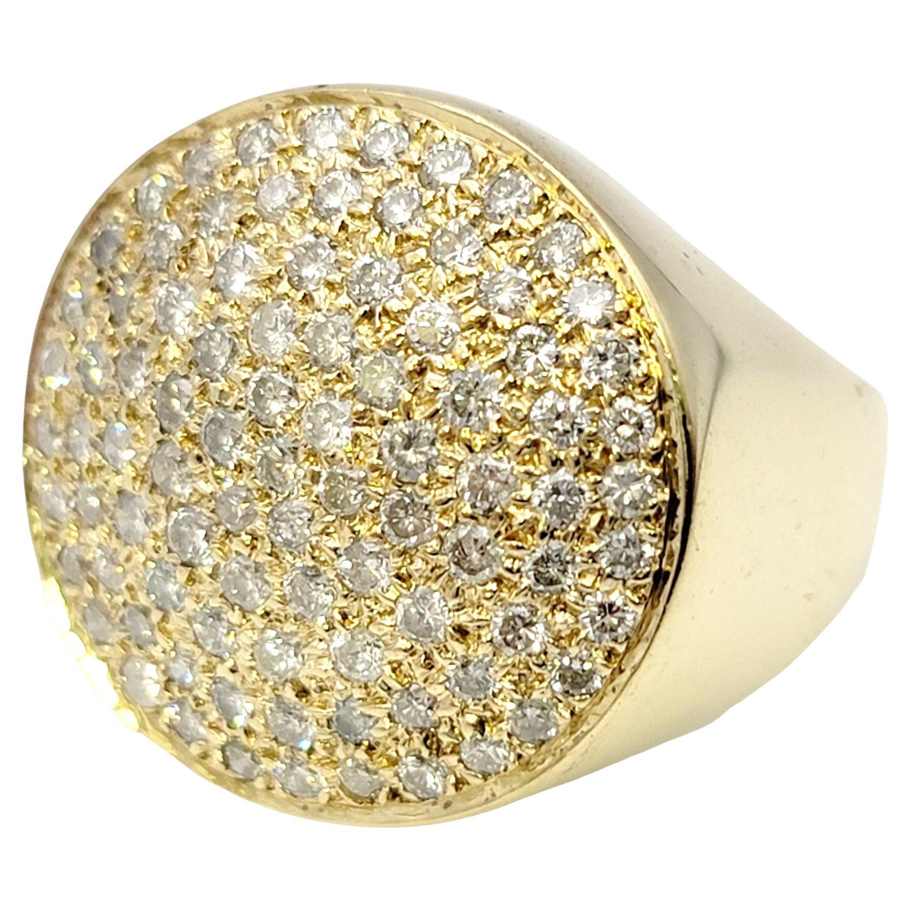 Contemporary Pave Diamond Circles Disc Cocktail Ring in 14 Karat Yellow Gold For Sale