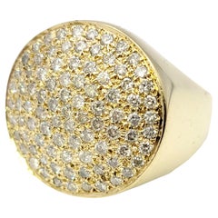 Contemporary Pave Diamond Circles Disc Cocktail Ring in 14 Karat Yellow Gold